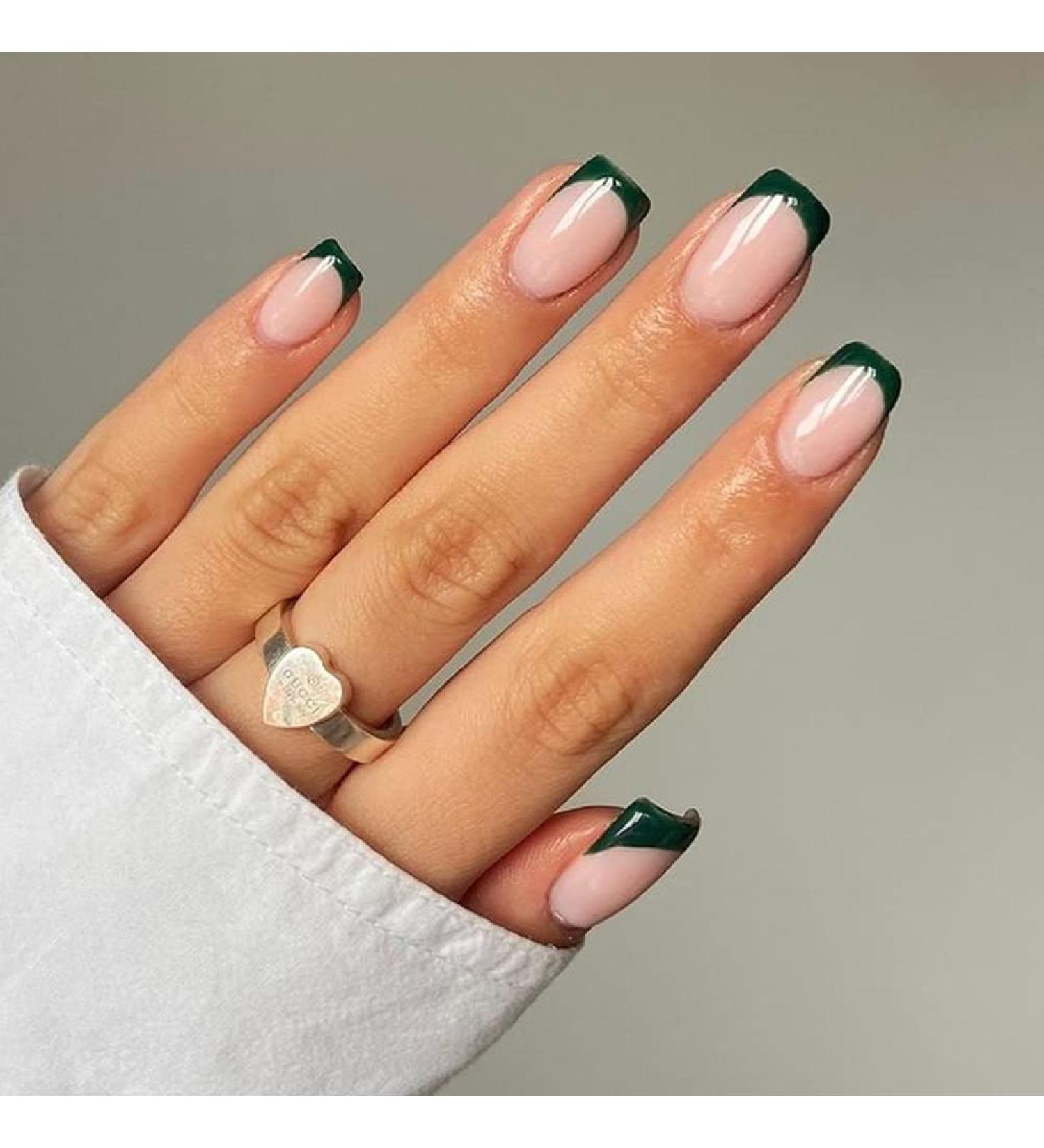 KXAMELIE Green French Tips Press on Nails - Short Square Shape 24PCS - Buy Online on GoSupps.com
