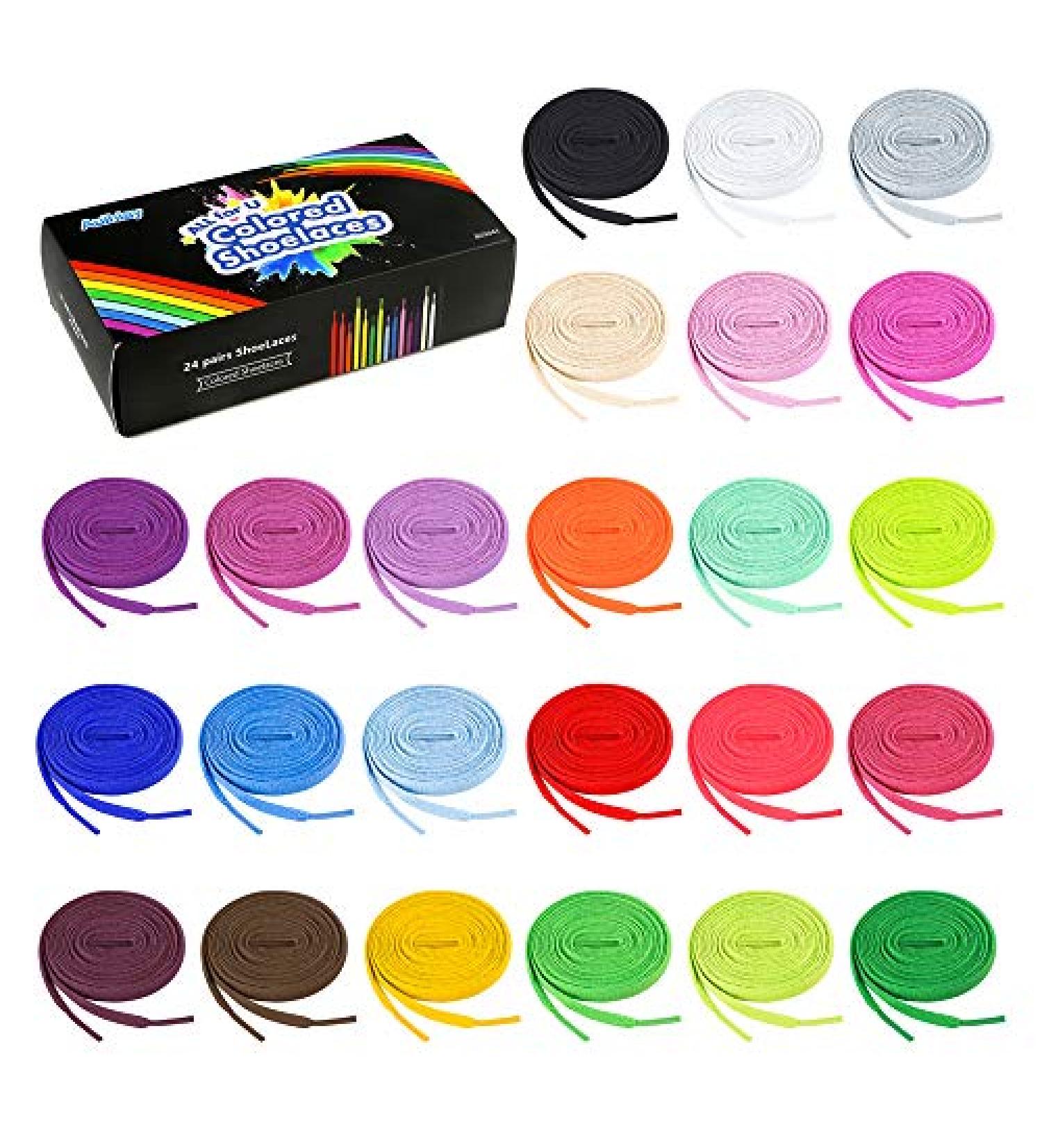 Auihiay 24 Pairs Flat Shoelaces for Sneakers, 31 Inch, 24 Colors, Ideal for Skate Shoes and Boots - Buy Online on GoSupps.com