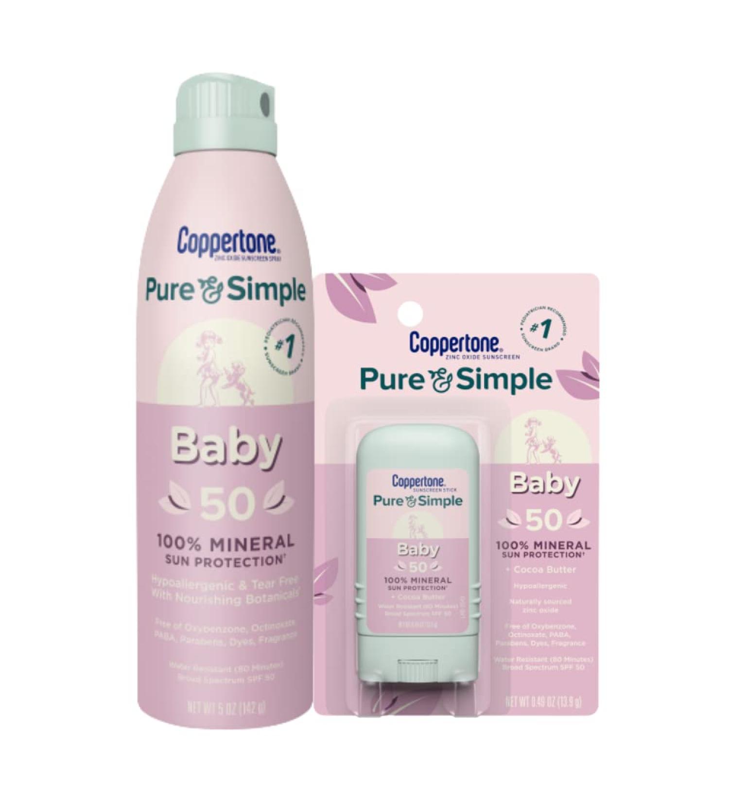 Coppertone Pure and Simple Baby Sunscreen SPF 50 Spray + Stick Pack - Buy Online on GoSupps.com