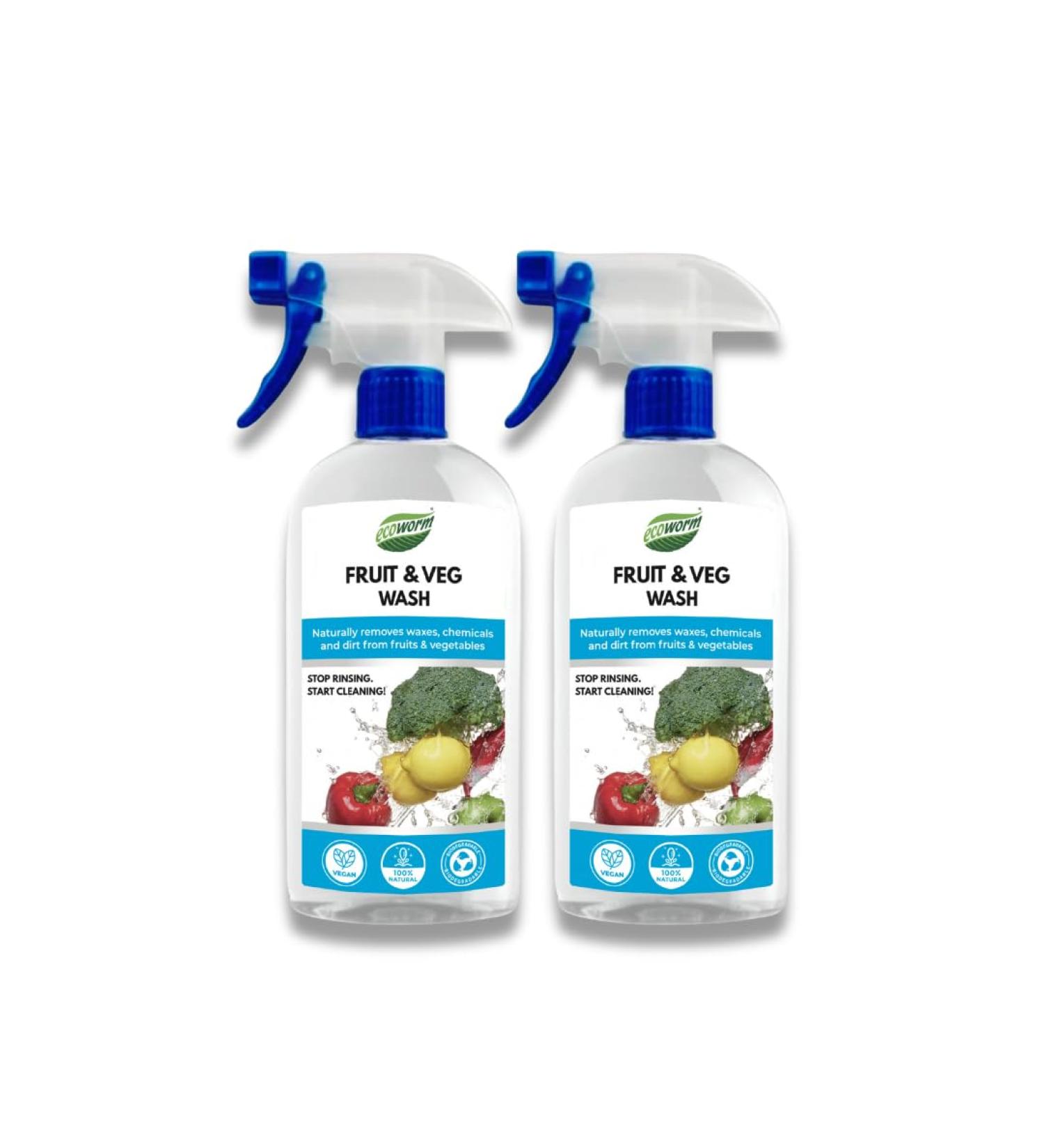 Ecoworm Fruit & Veg Wash 2 PACK I Natural I Vegan I Removes Waxes Pesticides Soil I 480ml