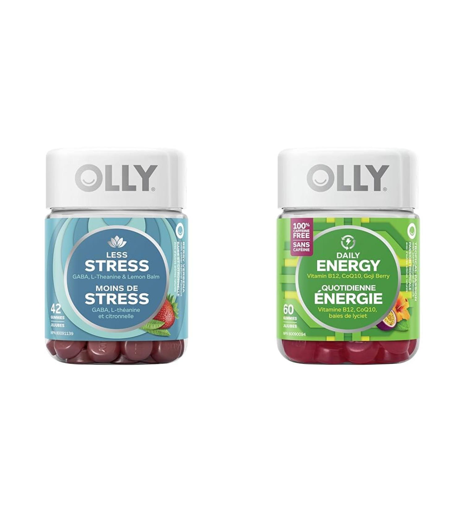 OLLY Less Stress Gummy Supplement with no artificial flavours or colours Berry Verbena & Daily Energy Gummy Supplement Berry Verbena Supplement + Daily Energy Gummy - Buy Online on GoSupps.com