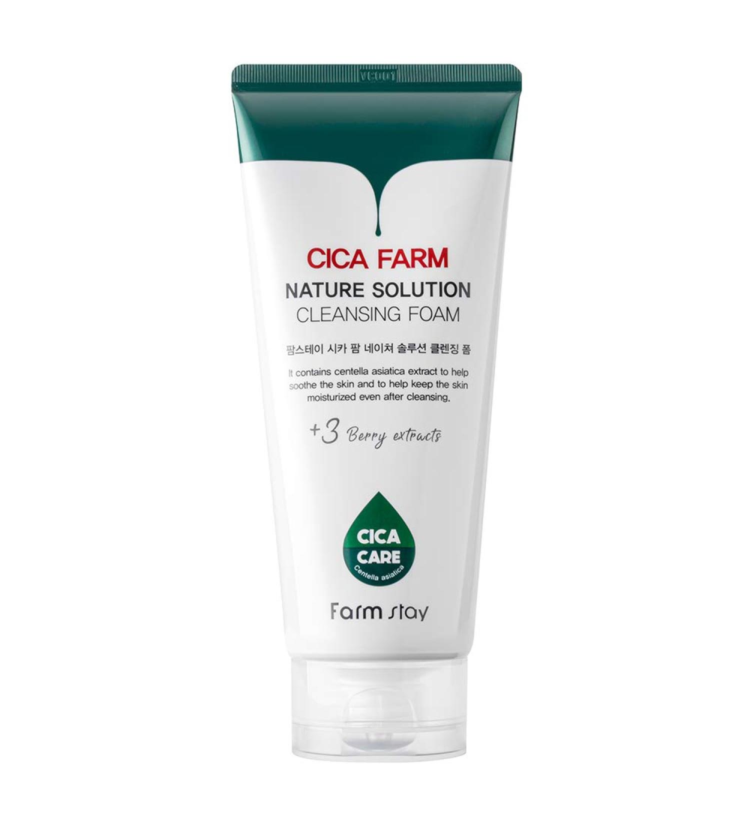 Buy FARMSTAY CICA FARM Nature Solution Cleansing Foam - Gentle Soothing Cleanser for All Skin Types | Fast International Shipping - Buy Online on GoSupps.com