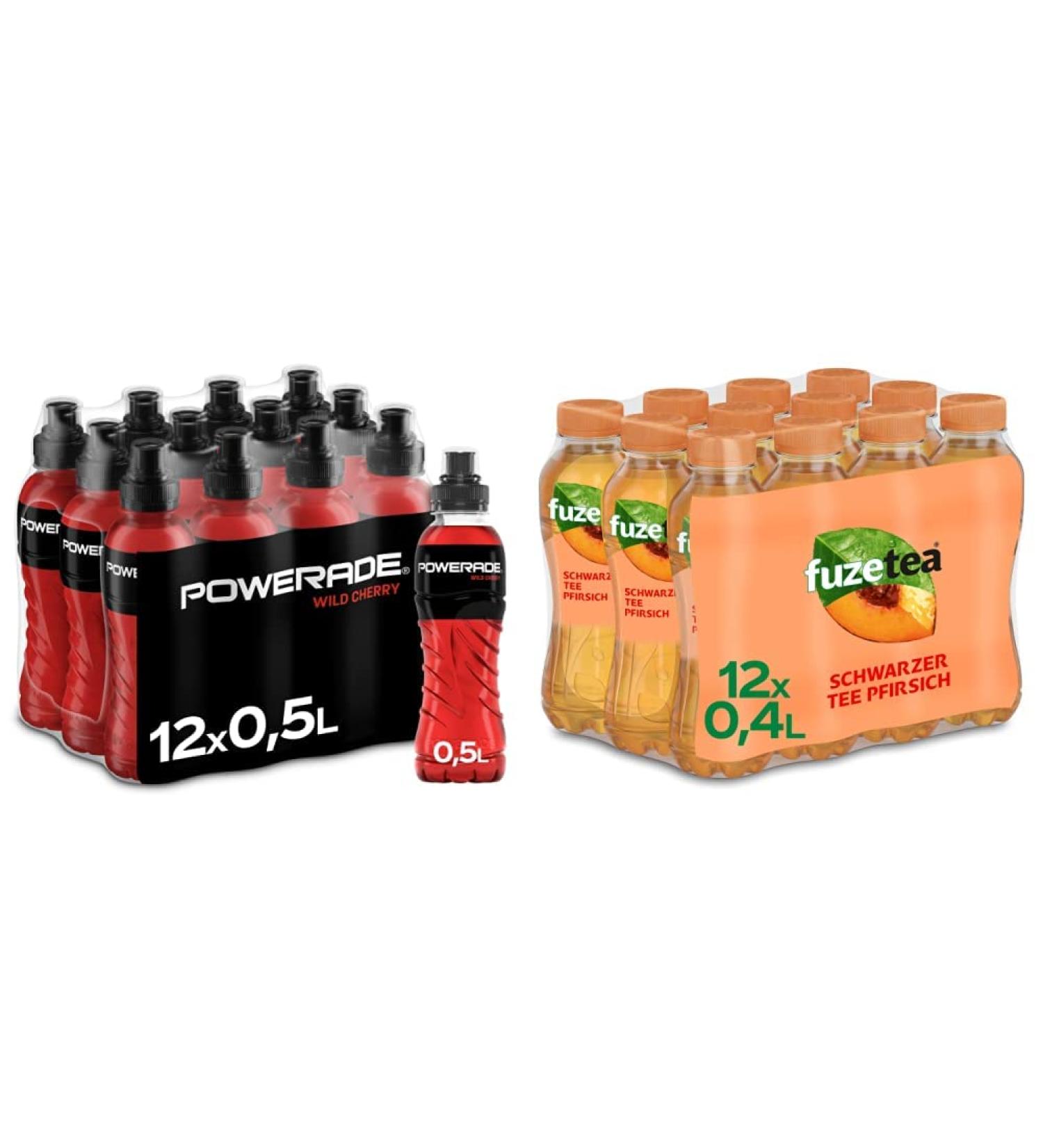 Buy Powerade Sports Wild Cherry & Fuze Tea Peach Bundle - Isotonic Low-Calorie Drink (12x500ml & 12x400ml) - International Shipping Available - Buy Online on GoSupps.com