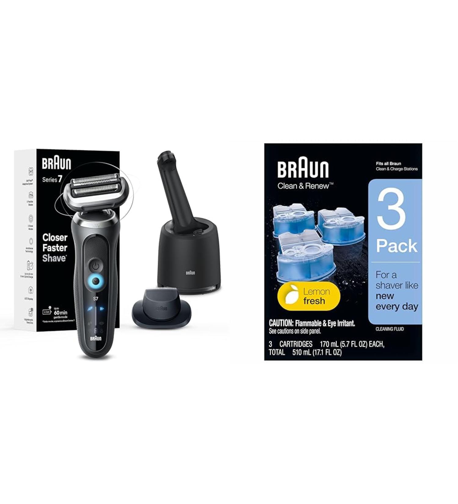 Braun Electric Shaver for Men Series 7 7171cc Wet & Dry Shave Turbo & Gentle Shaving Modes & Clean and Renew Refill 3 Count Electric Shaver + Refill 3 Count - Buy Online on GoSupps.com