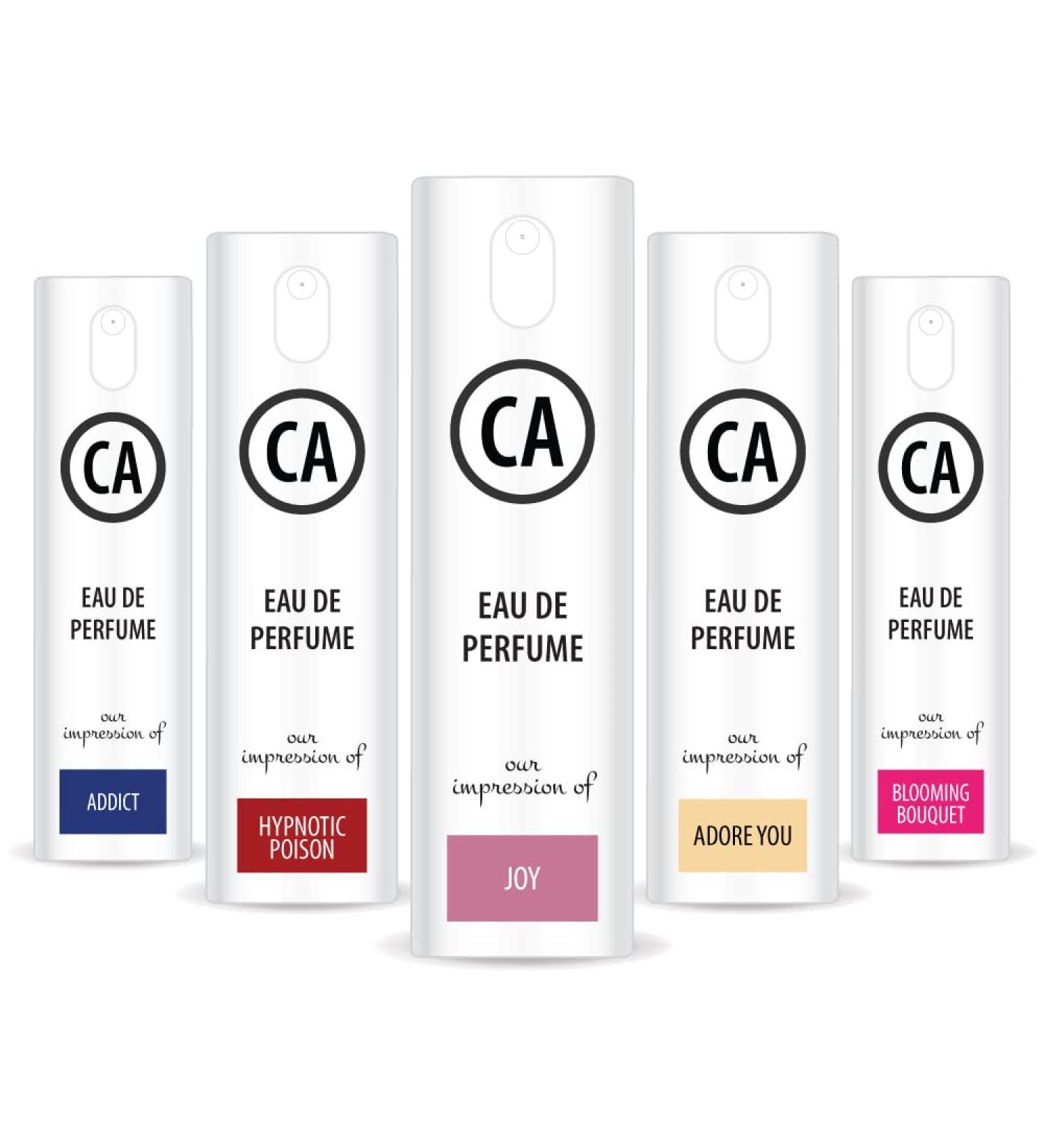 CA Perfume Designer Perfume Discovery Set For Women Impression of (Blooming Bouquet + Adore You + Addict + Hypnotic Passion + Joy) Fragrance Body Oils Travel Size Perfume Spray (0.3 Fl Oz/10 ml) x5 - Buy Online on GoSupps.com
