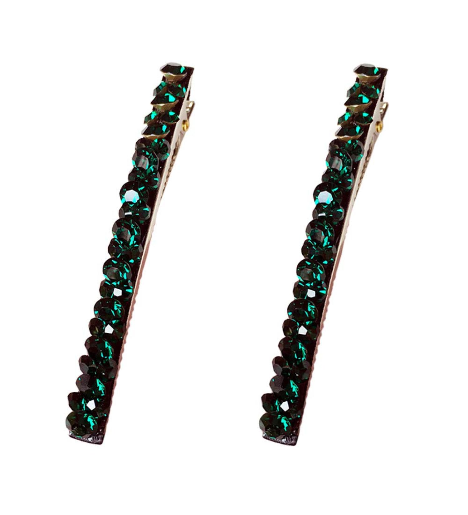 2 Pcs Green Rhinestone Diamond Hair Barrette Clips for Women & Girls - Vpang Alligator Duckbill Bobby Pins - Buy Online on GoSupps.com