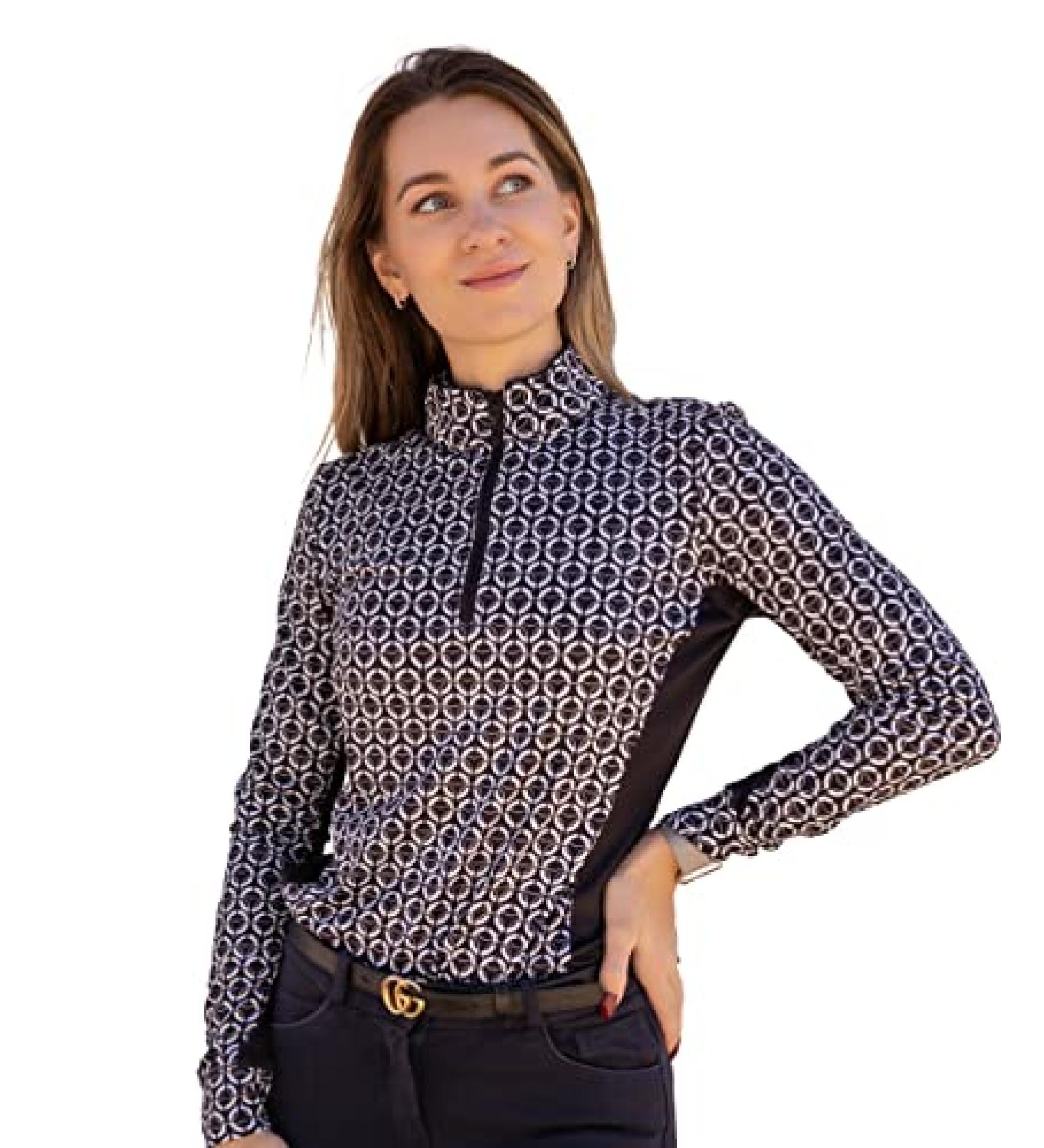 Equestrian Sun Shirt for Women - Long Sleeve Base Layer for Horseback Riding - English & Dressage Riders Gift - Black (Large) - Buy Online on GoSupps.com