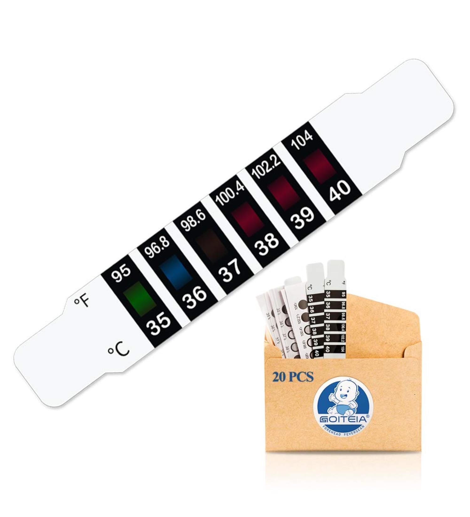 20 Pcs Forehead Thermometer Strips Temperature Indicator Adult Childs Elderly Reusable + Temperature Indicator Labels Easy to Use (20 Pack) - Buy Online on GoSupps.com