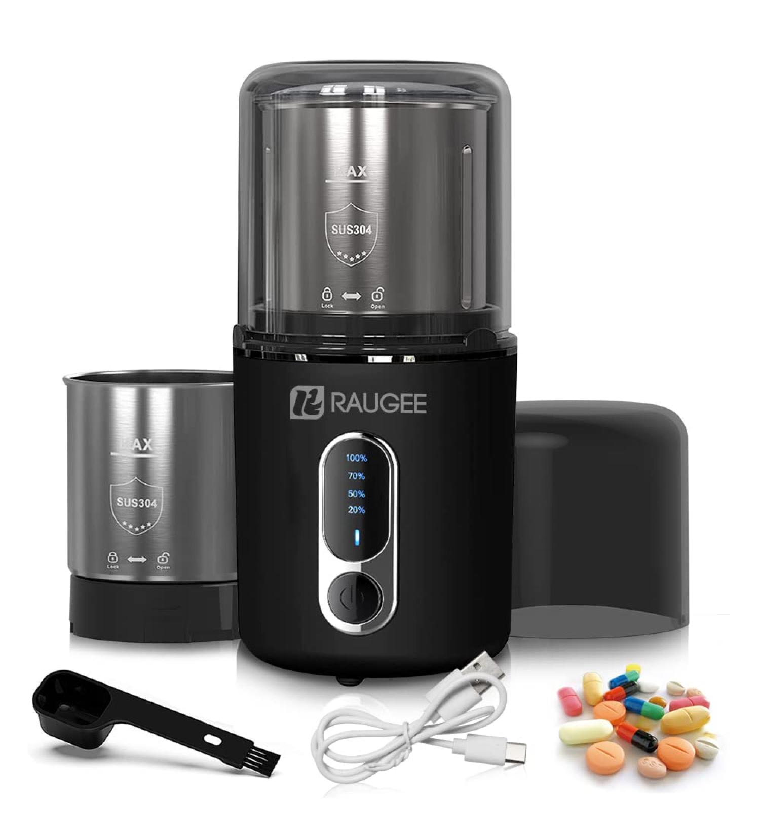RAUGEE Cordless Electric Pill Crusher - Fine Powder for Medication and Vitamins - Multiple Pills Cutter Included - Buy Online on GoSupps.com