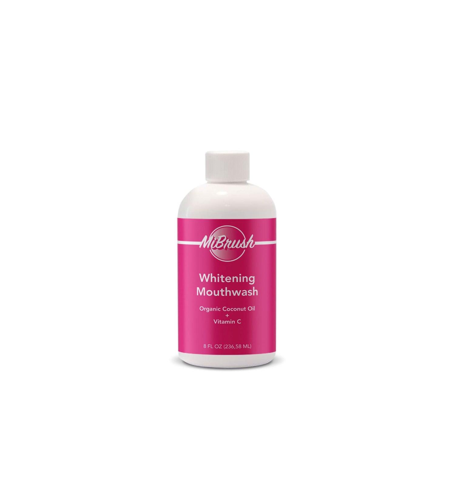 Mibrush Whitening Mouthwash - Natural Teeth Whitener with Activated Carbon & Coconut Oil | Fresh Breath | 8 fl oz (236ml) - Buy Online on GoSupps.com