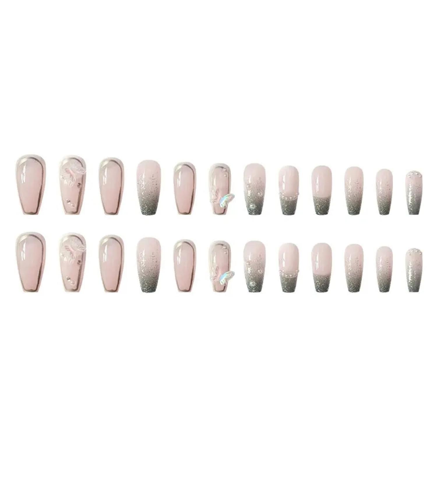 24 Pieces Press On Nails Long With Designs Pink Rhinestones Press On Artificial Nails For Women Stick On Fake Nails - Buy Online on GoSupps.com