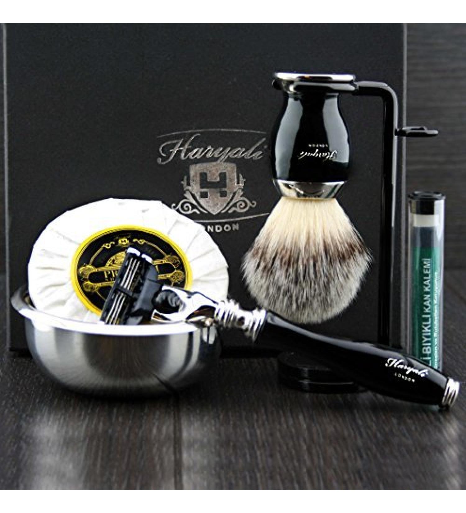 6 Pc Men's Shaving Kit - 3 Edge Razor Synthetic Badger Hair Brush Soap & Bowl Set - Perfect Gift for Grooming Enthusiasts - Buy Online on GoSupps.com
