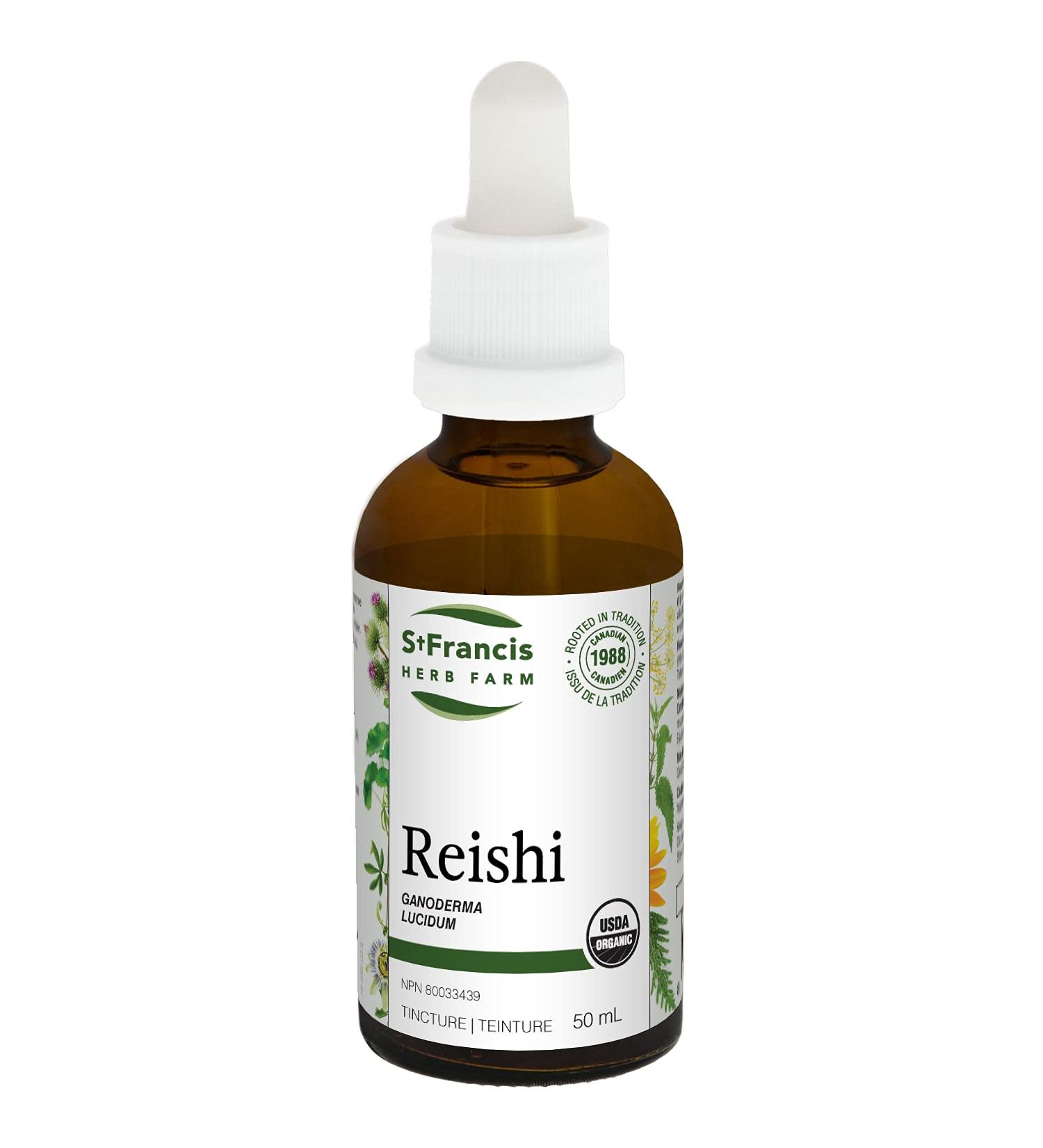 St. Francis Herb Farm Reishi Mushroom Herbal Tincture Liquid | Used as a Tonic for Fatigue & Debility | Helps to Treat Coughs | Organic | Non-GMO | Lactose-Free | (50ml) - Buy Online on GoSupps.com