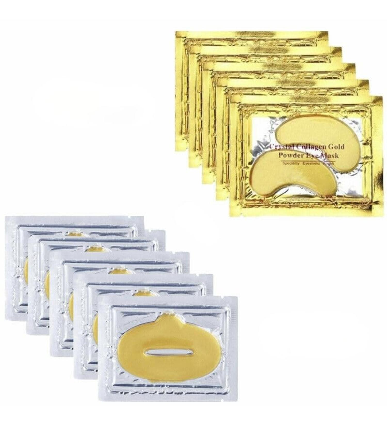 Crystal Collagen 24k Gold Under Eye & Lip Gel Pads Set - Anti-Aging Wrinkle Treatment - Vegan & Cruelty-Free - Self Care with 5 Lip Masks & 5 Eye Mask Patches - Buy Online on GoSupps.com