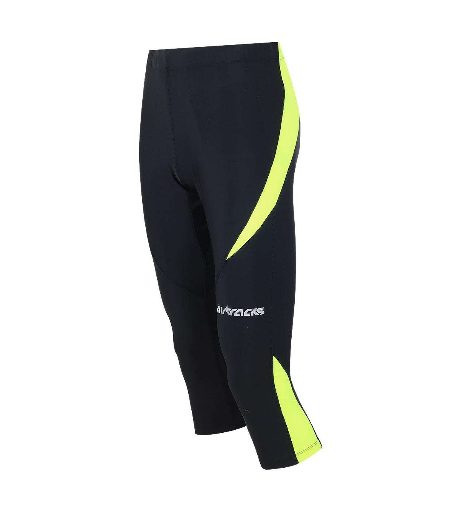 Airtracks Functional Run trousers Pro 3/4 Long - Functional Pants - Running Tight - Breathable - Compression - Quick -drying Largnend L Black -Neon