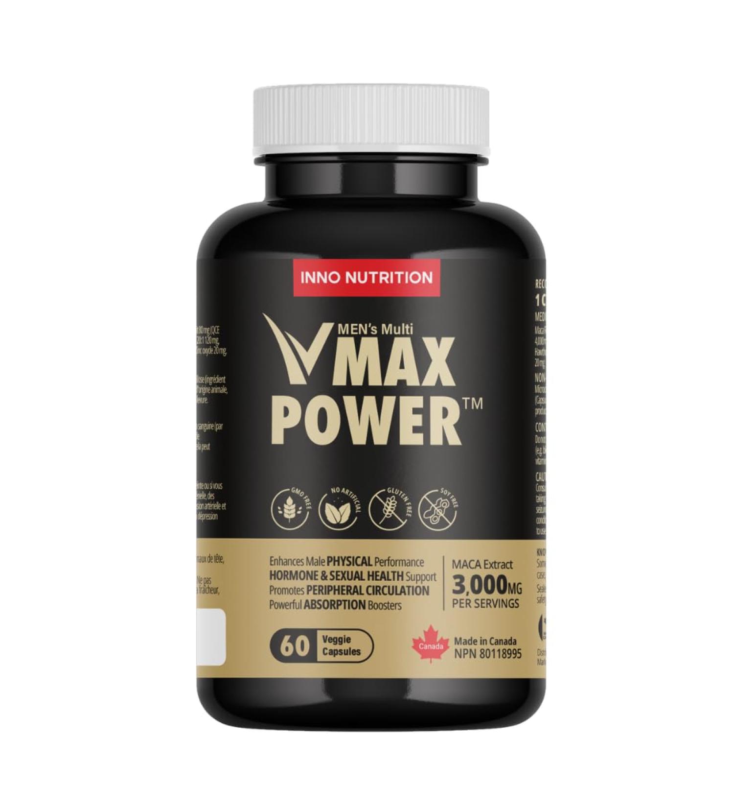 VMax Power 1 400mg 60 Capsules Maca For Men Saw palmetto Zinc L-arginine Prostate Health Help with Stress and Energy Vegan Allergen-Free Non-GMO Canada Made - Buy Online on GoSupps.com