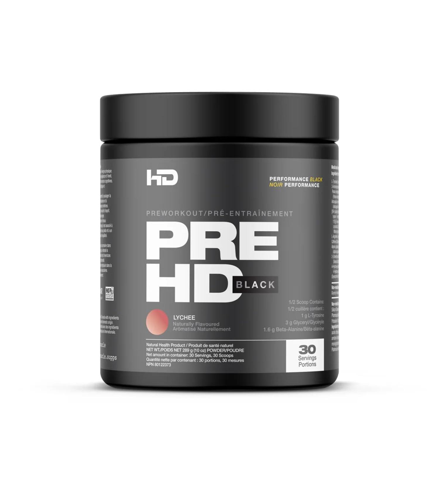 HD MUSCLE PreHD Black Pre Workout Powder | High Stimulant Pre-Workout | Explosive Energy & Focus Increased Endurance & Nitric Oxide Muscle Pumps | 30 Servings (Lychee) Lychee 30 Servings - Buy Online on GoSupps.com