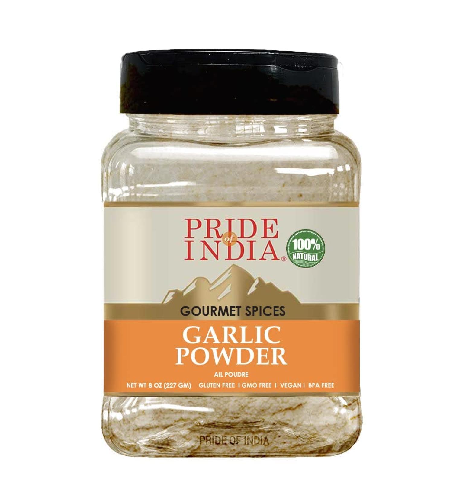 Pride of India Garlic Fine Ground Gourmet & Culinary Grade Classic Seasoning to Pasta/Sauces/Dips/Bakes Easy to Store 8 oz. Medium Dual Sifter Bottle - Buy Online on GoSupps.com