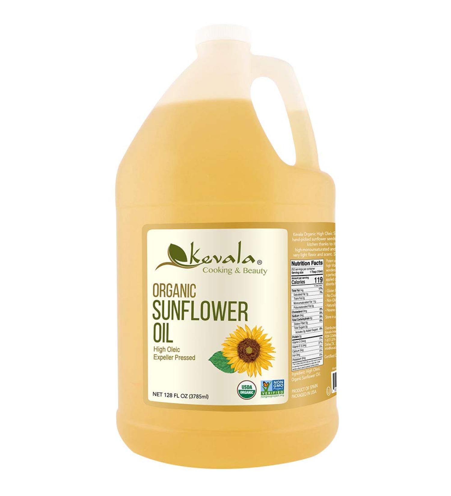 Kevala High Oleic Organic Sunflower Oil - 1 Gallon | 100% Pure & Natural - Buy Online on GoSupps.com