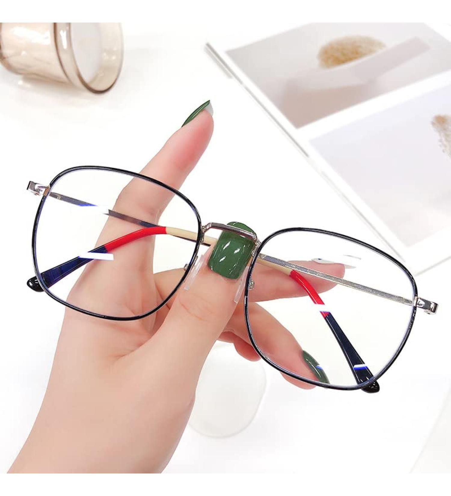 Shop Ltsrll Oversized Metal Reading Glasses - Stylish Square Blue Light Blocking Computer Readers | Anti-Glare Filter | Black-Silver Size +100 - Buy Online on GoSupps.com