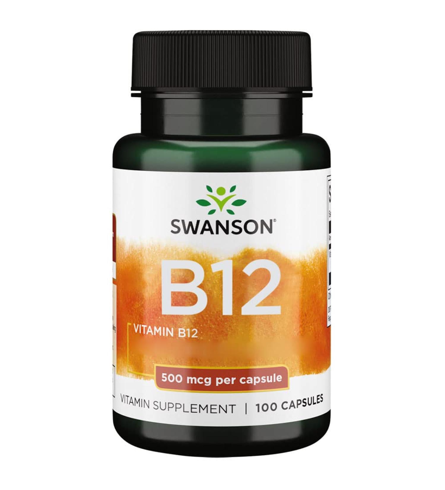 Swanson Vitamin B12 Cyanocobalamin 500mcg 100 Capsules High Dosed Soy Free Gluten Free Non-GMO - Buy Online on GoSupps.com