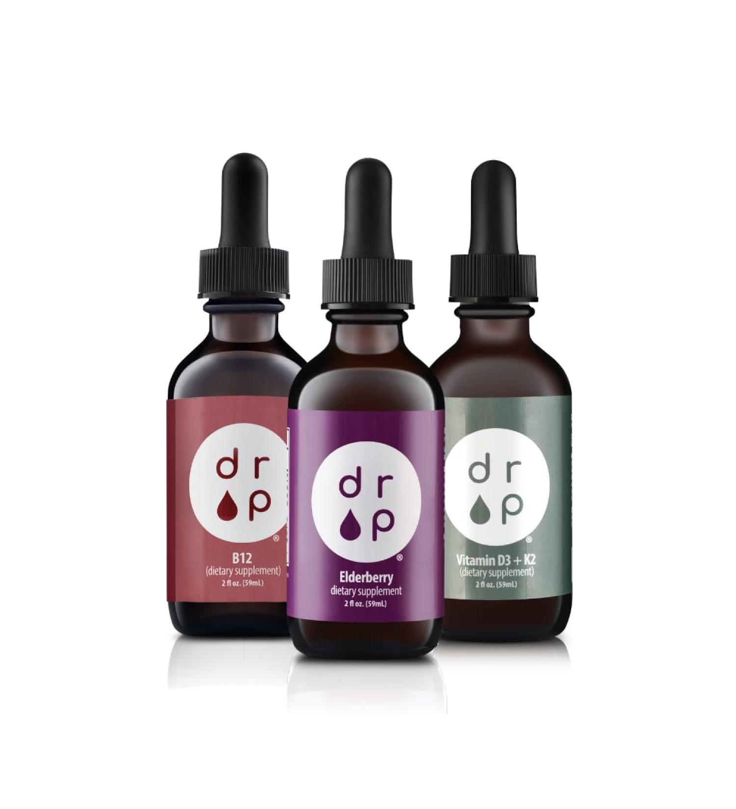 Drop Supplements Elderberry Drops Vitamin B12 Drops and Vitamin D3+K2 Drops Bundle - Buy Online on GoSupps.com