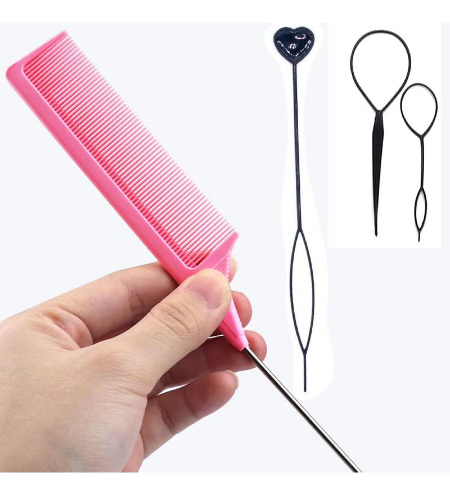 Steel Pin Rat Tail Comb + Braid Tool Loop + Ponytail Styling Maker - Hair Tools for Women - Buy Online on GoSupps.com