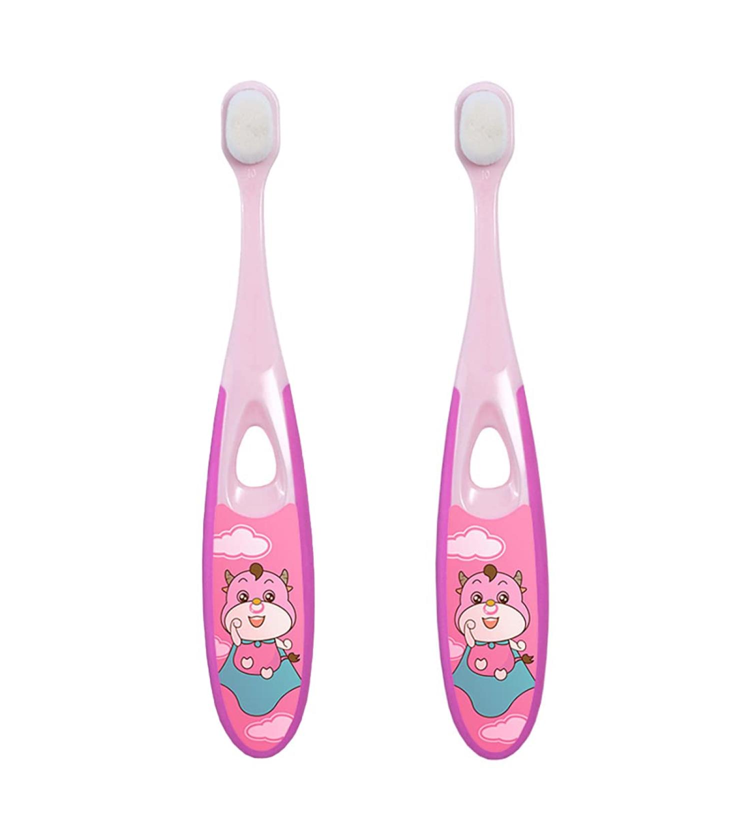 2-Pack Toddler Training Toothbrush Set | Soft Nano Bristles, Tongue Cleaner | Ages 0-2 Years | Pink - Buy Online on GoSupps.com
