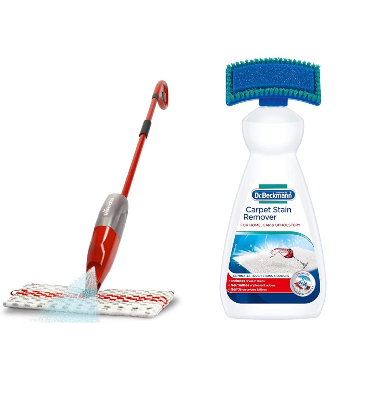 Vileda 1-2 Spray Max Microfibre Mop Red & Dr. Beckmann Carpet Stain Remover | Removes New and Dried-in Stains | Includes Applicator Brush 650 ml - Buy Online on GoSupps.com