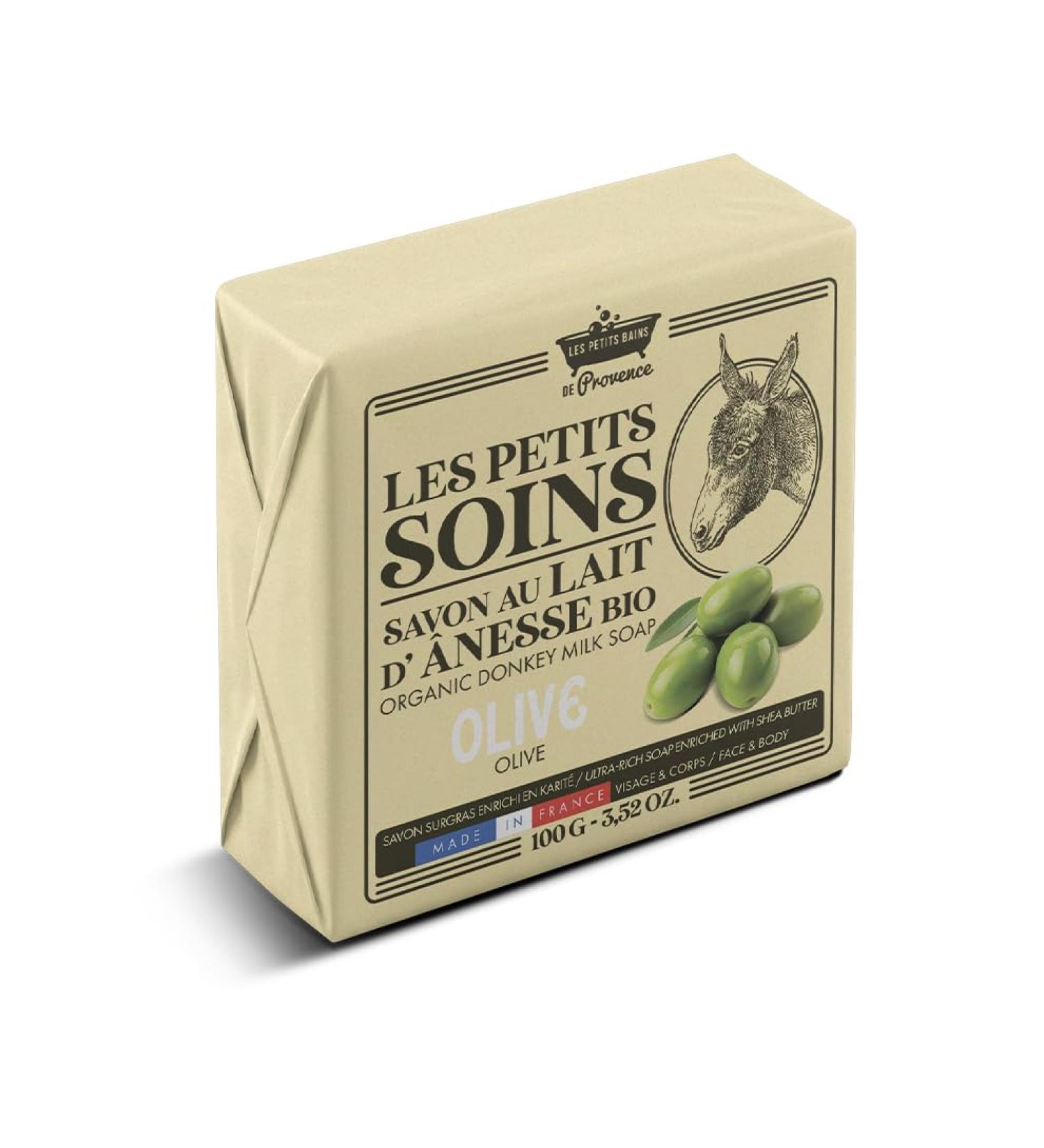 LES PETITS BAINS DE Provence Organic Olive Donkey Milk Surgras Soap Moisturising and Gentle Face and Body 100 g Les Petits Soins Made in France