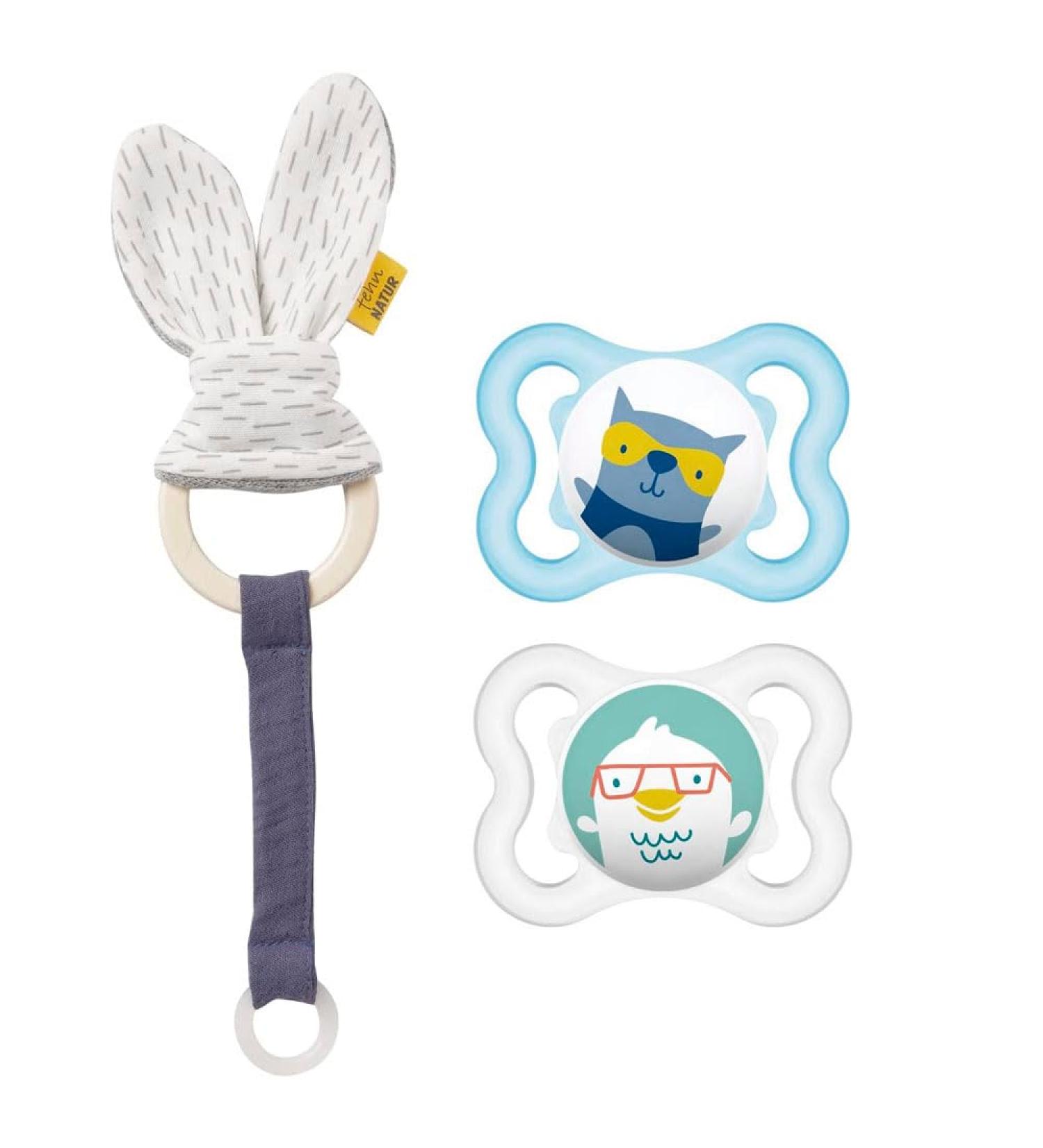 Buy MAM Skin Soft Silicone Pacifier 0-6 Months - 2 Set with Sterilizer Box & Babyfehn Rattle Ring - International Shipping Available - Buy Online on GoSupps.com