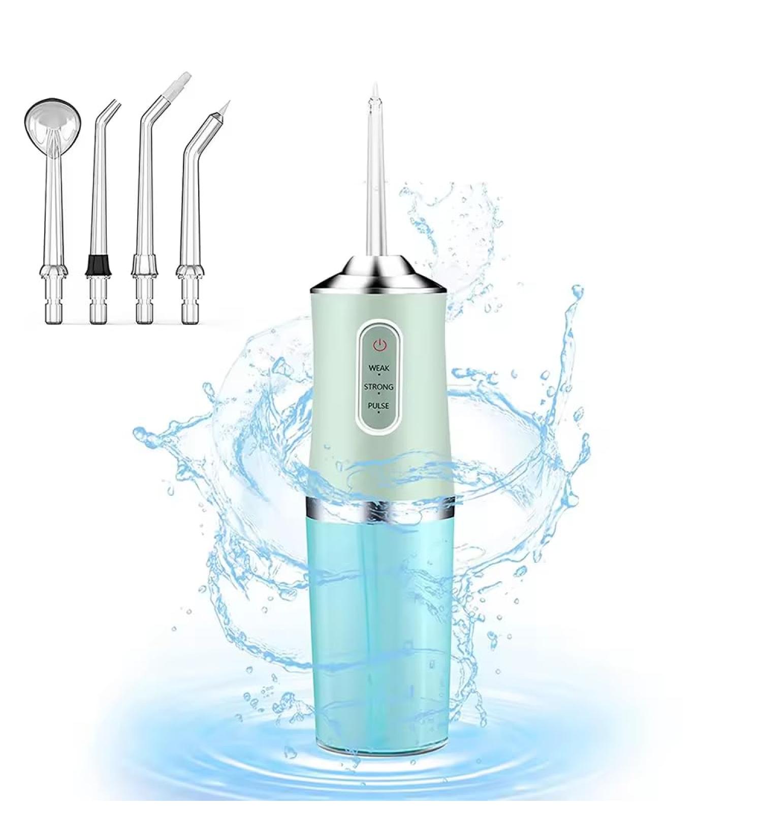 Water Dental Flosser 22 Professional IPX7 Waterproof USB Rechargeable Cordless Water Flosser Dental Oral Irrigator with 4 Jet Tips (Green)