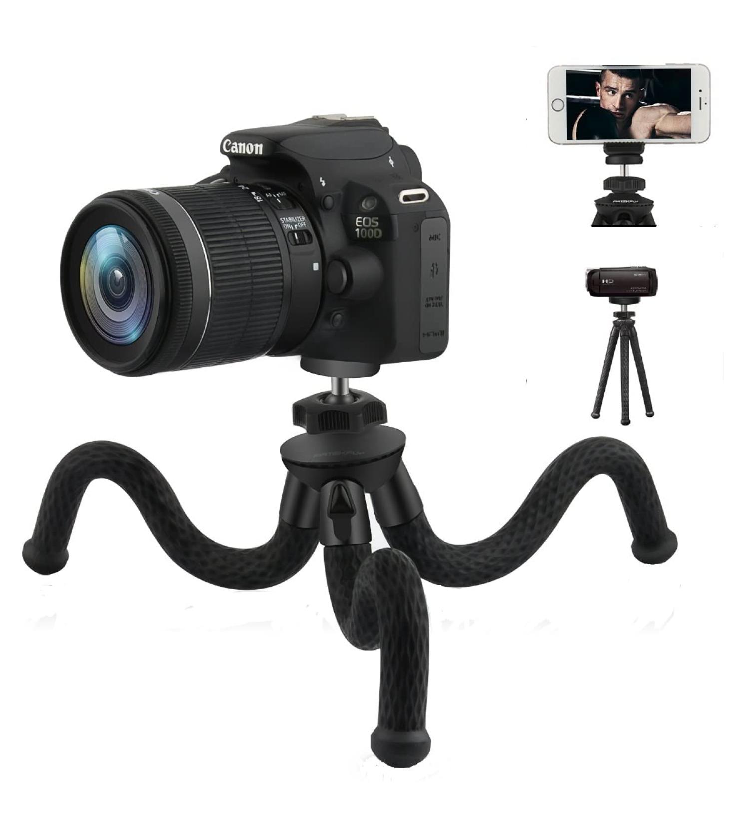 Patekfly 12 Inch Flexible Camera/Phone Tripod with Cell Phone Holder - Compatible with Canon/Nikon/Sony DSLR Cameras, Action Cams, iPhones, and Android Phones - Buy Online on GoSupps.com