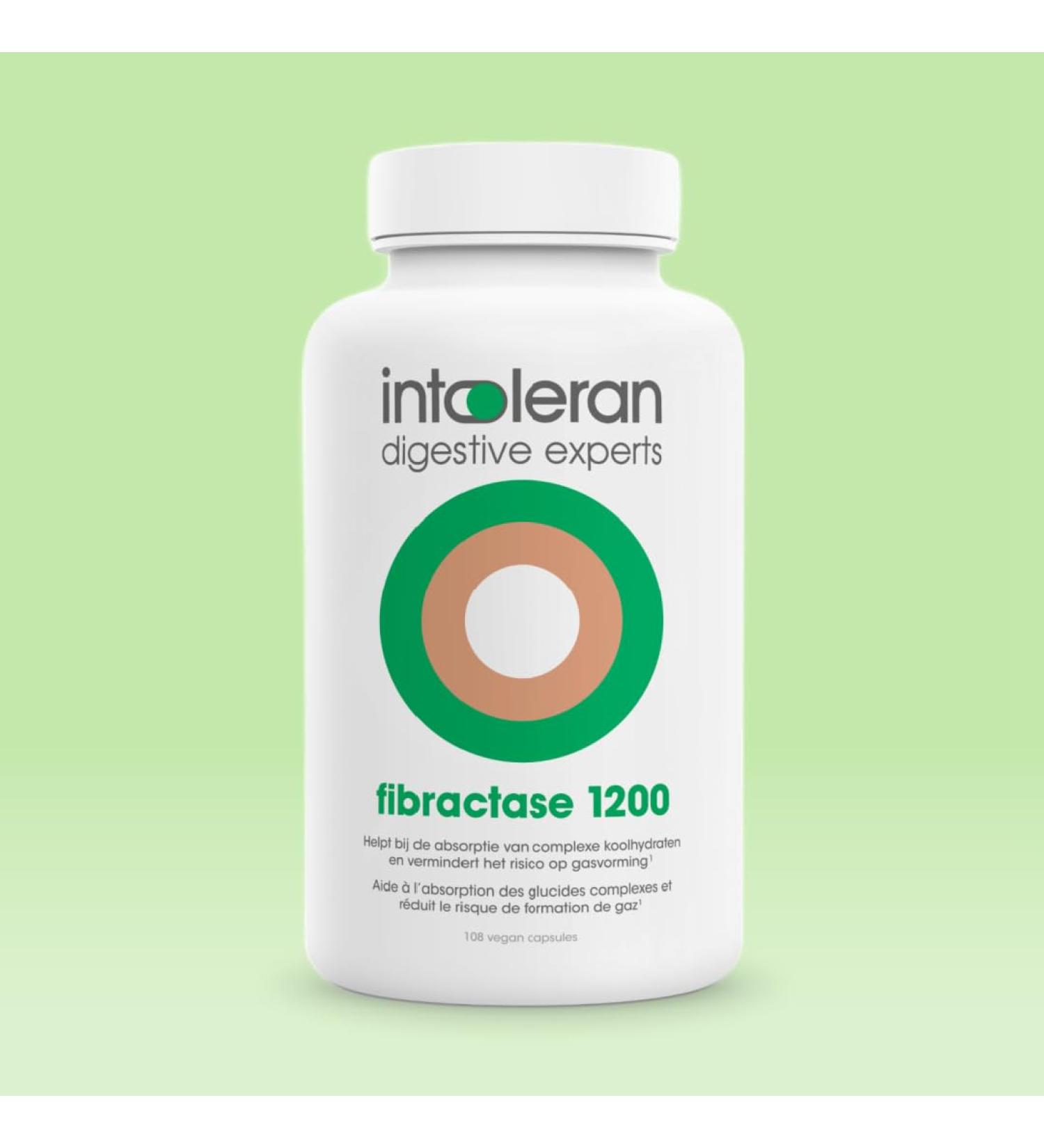 Intoleran Fibractase Forte Enzymes digestives - 108 g lules | Compl ment alimentaire pour l'intol rance au fructane et au galactane | Facilite la digestion des glucides des oignons des l gumineuses - Buy Online on GoSupps.com