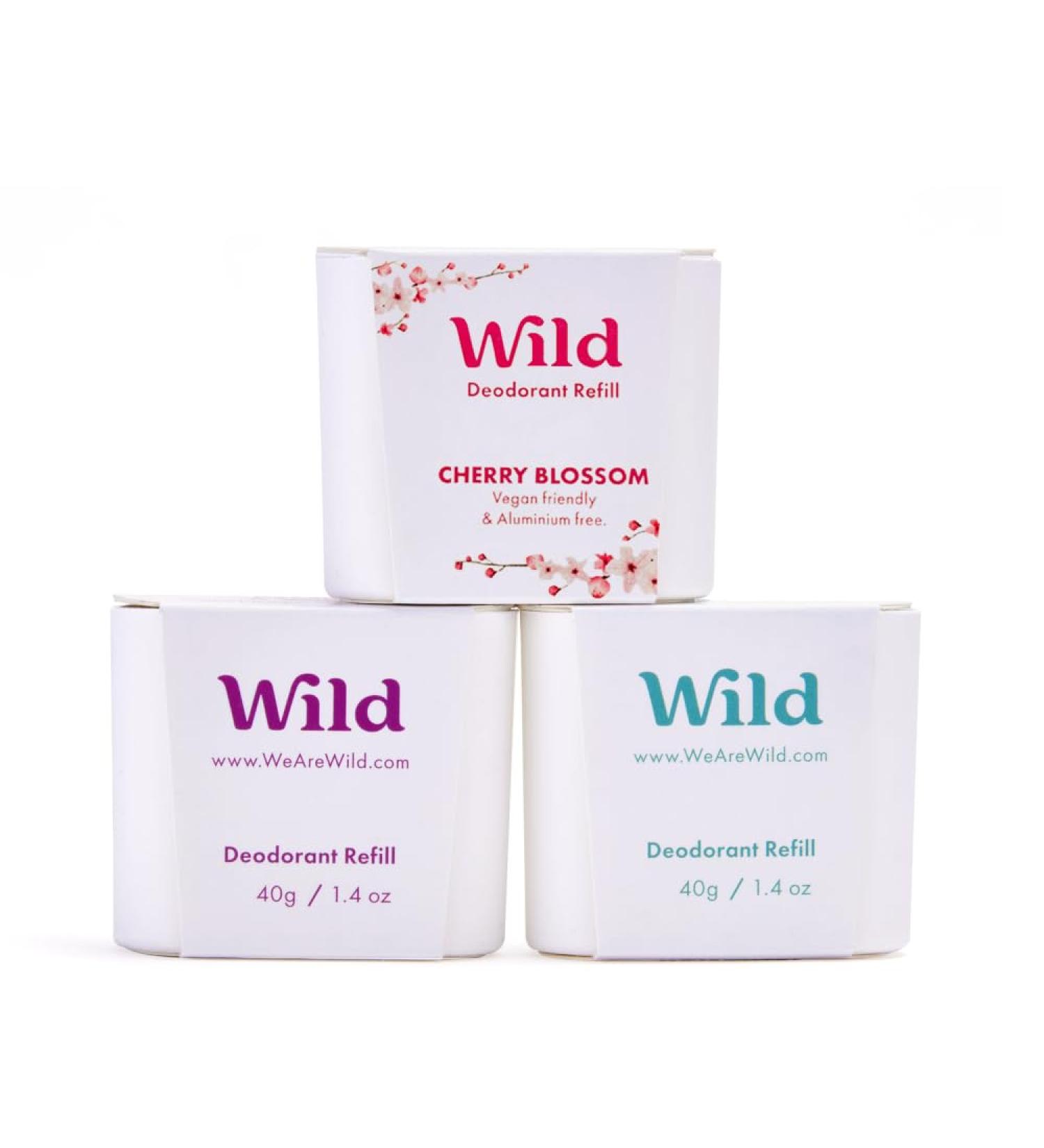 Wild - Natural Refillable Deodorant Variety Pack - Aluminum Free - Scents Include Fresh Cotton & Sea Salt Cherry Blossom and Coconut & Vanilla - Long Lasting Protection Fresh Variety Pack 4.23 Ounce (Pack of 1) - Buy Online on GoSupps.com