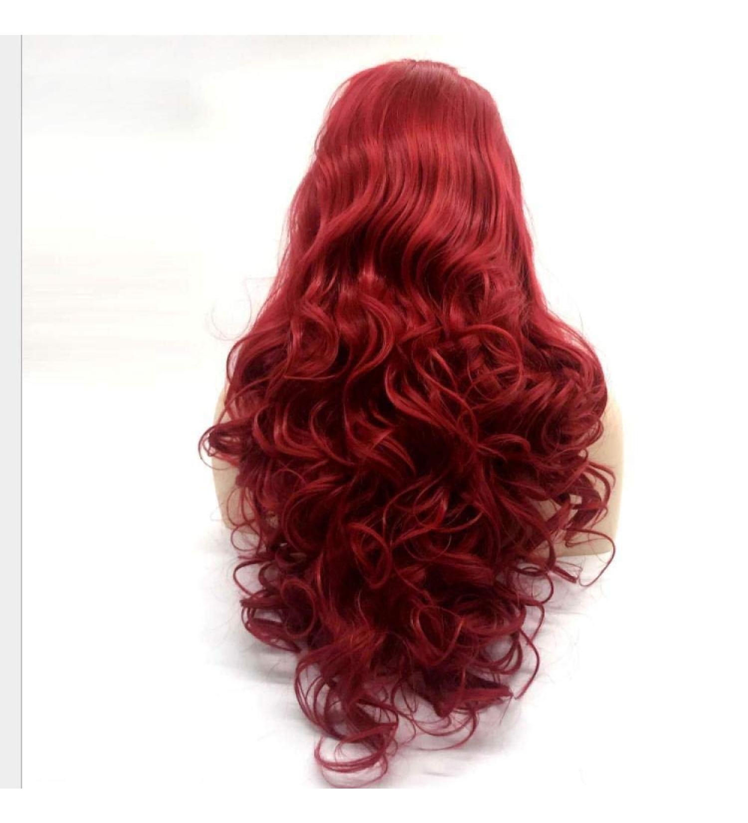 BGHJUE Women's Synthetic Wig with Bangs - Realistic Long Red Rolled Hair Wig Natural Scalp Simulation International Shipping - Buy Online on GoSupps.com
