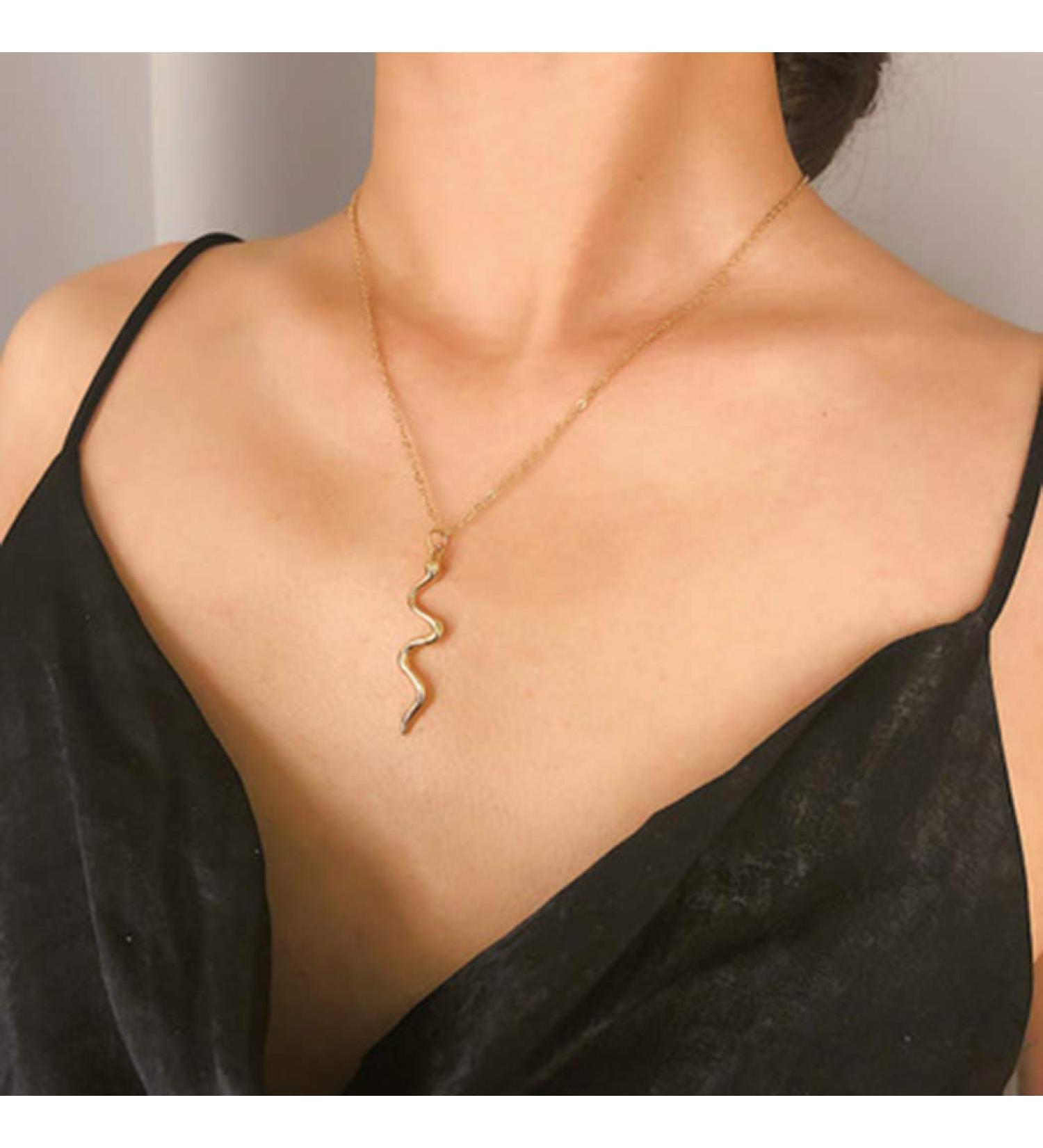 Buy LittleB Minimal Serpentine Pendant Necklace - Short Gold Fashion Jewelry for Women & Girls | International Shipping - Buy Online on GoSupps.com