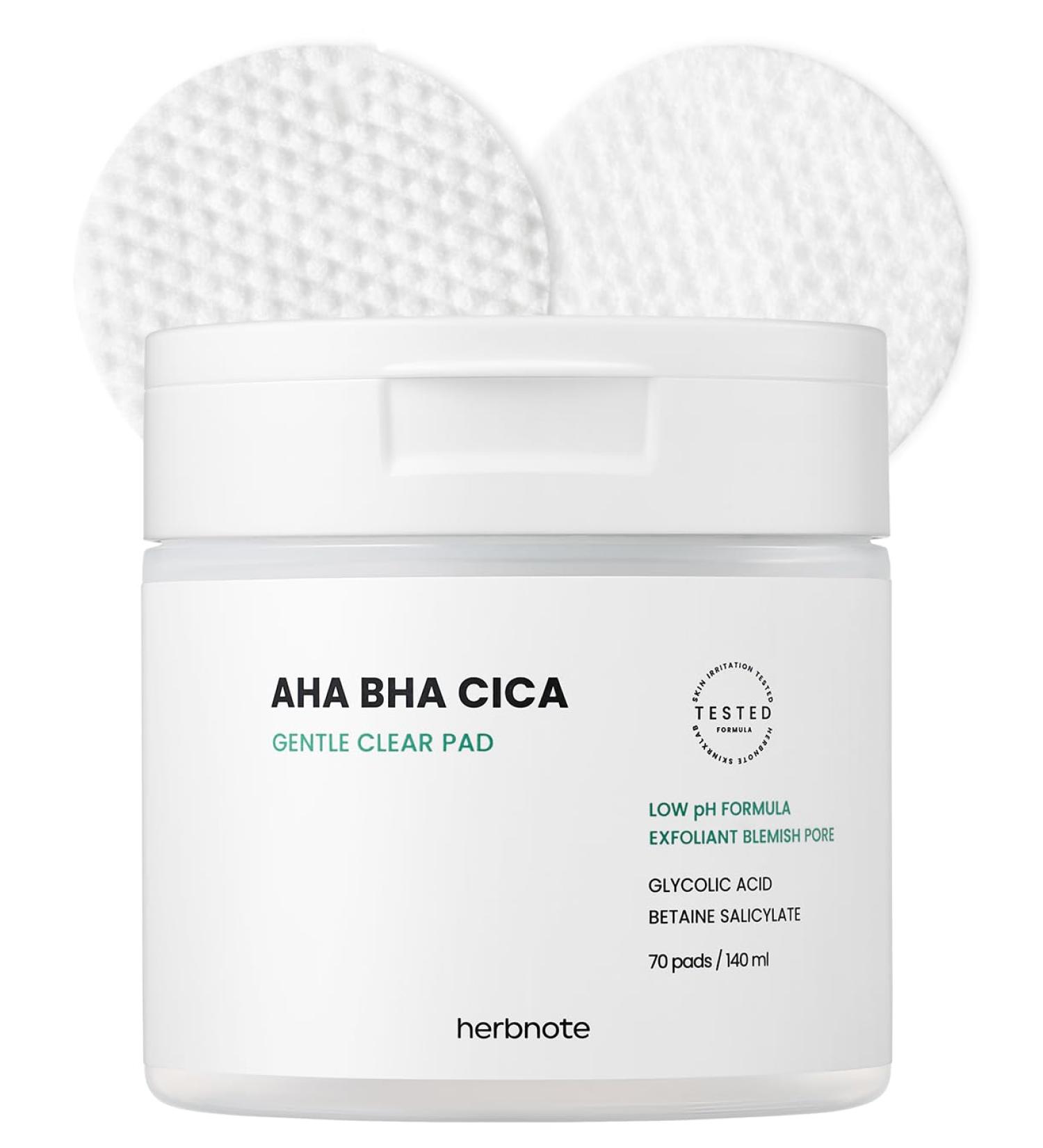 HERBNOTE AHA BHA Cica Gentle Clear Pad - Facial Exfoliating Pad for Dead Skin Cell Care pH Balancing & Sebum Control Tighten Large Pores Calm Sensitive Skin & Moisturize Dry Flaky Skin 70 Sheets - Buy Online on GoSupps.com