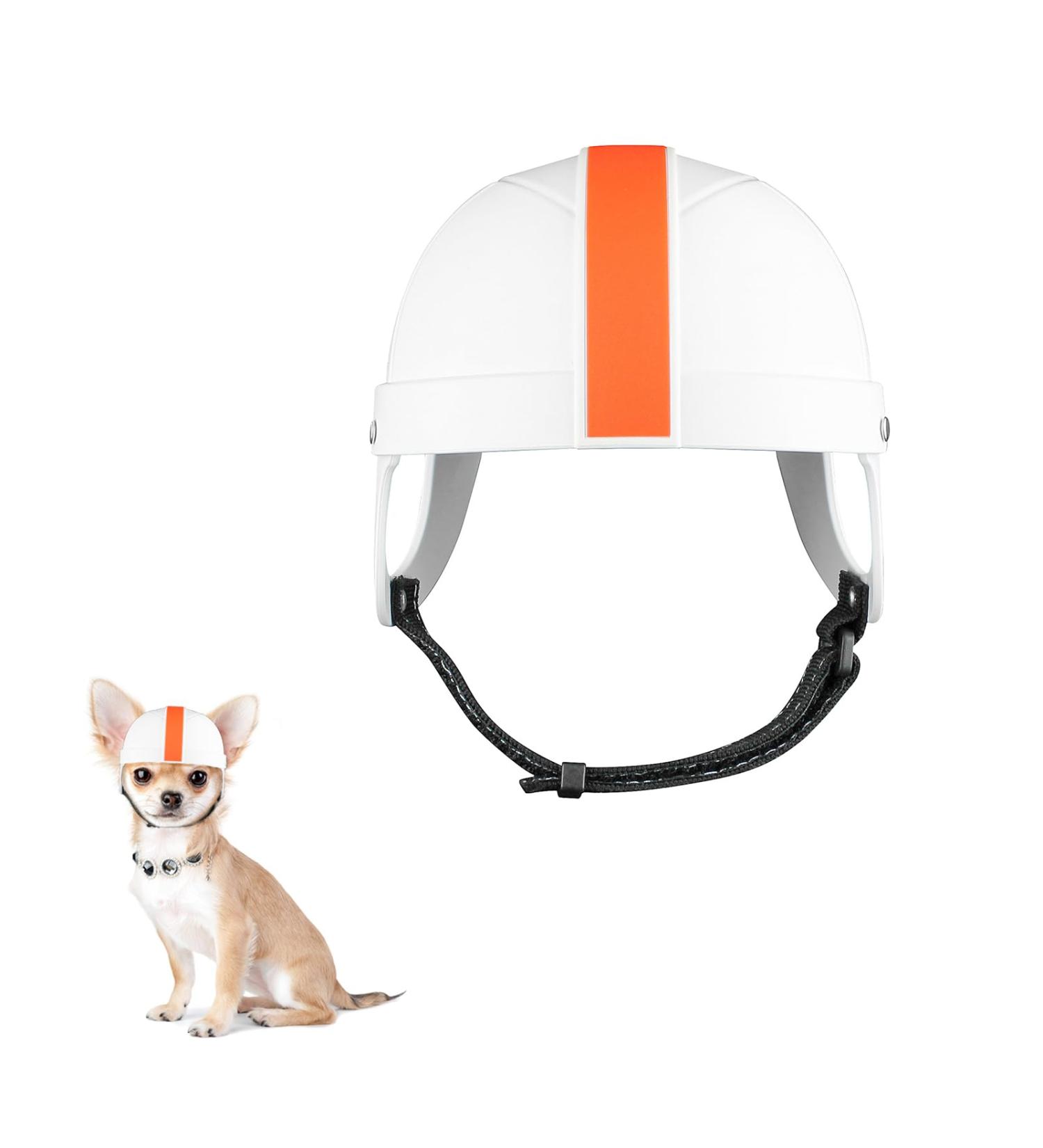 Pet Motorcycle Helmet - Adjustable Dog & Cat Cap with Ear Holes | Outdoor Bike Safety Gear in White & Orange - Buy Online on GoSupps.com