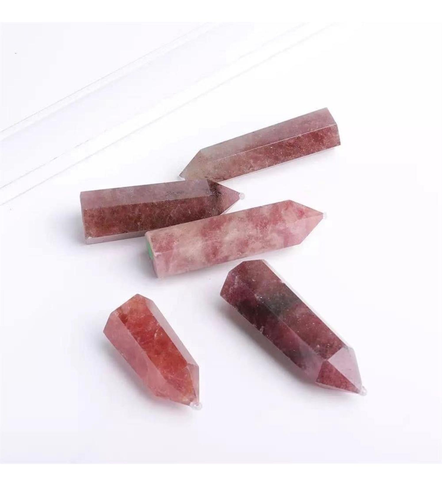 5pc 70mm-80mm Natural Gemstone Stones Strawberry Quartz Crystal Point Wand Suitable for Home Crystals Raw Stones and Minerals Stone Mineral Specimen - Buy Online on GoSupps.com