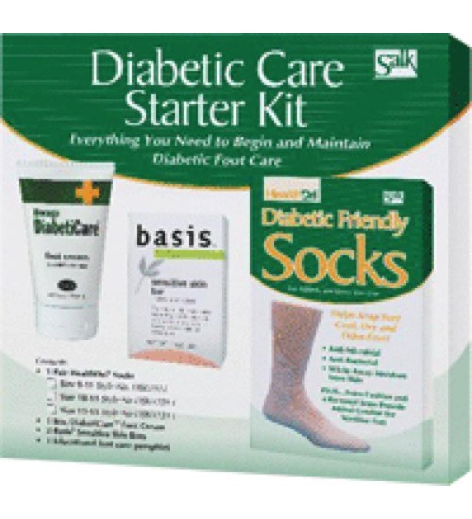 Salk Company Diabetic Foot Care Starter Kit with 10 to 13 Size Socks Basis Sensitive Skin Bar Soap DiabetiCare Foot Cream (Kit of 1 Kit)