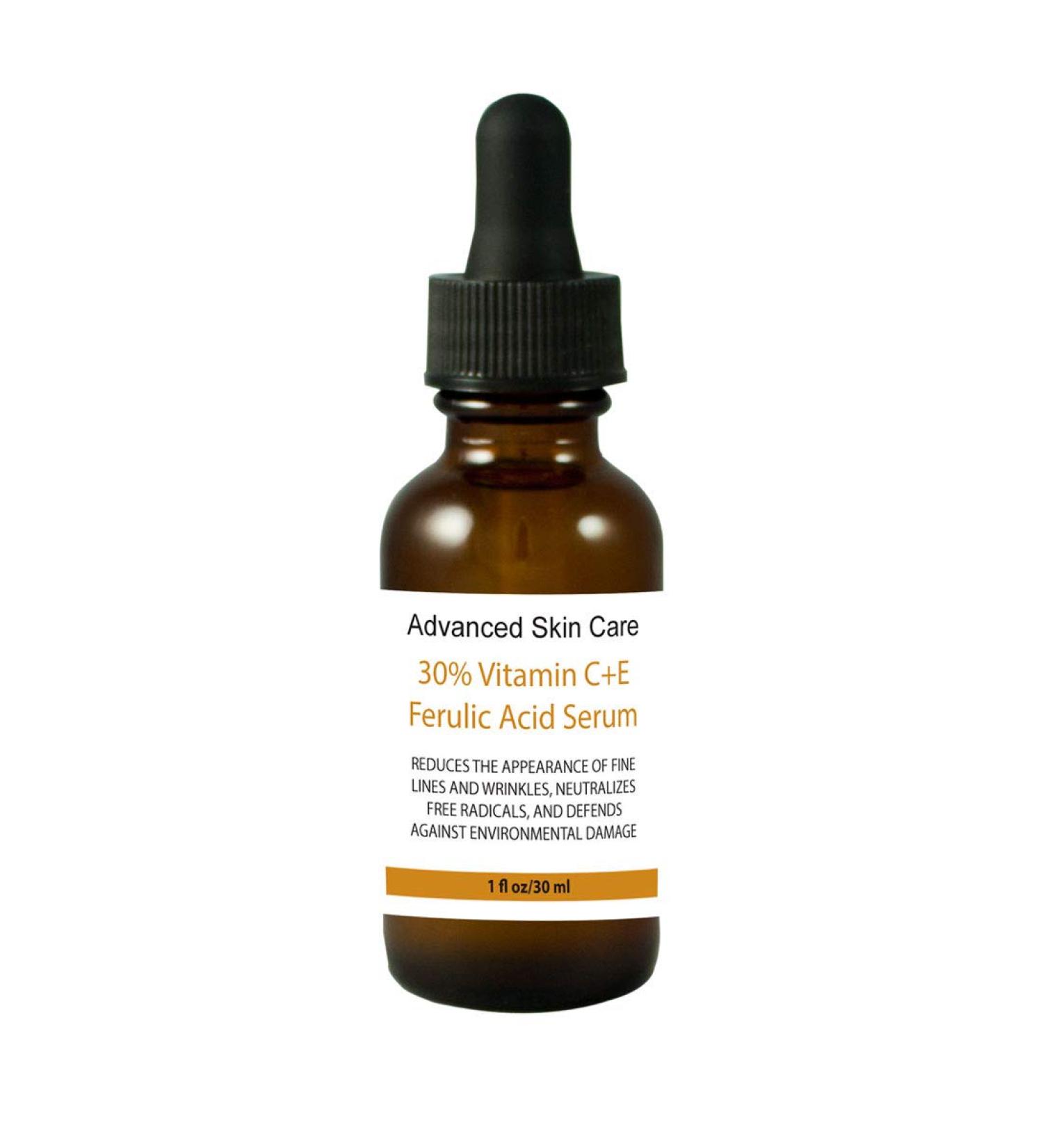 Advanced Skin Care 30% Vitamin C+e Ferulic Acid Serum Sun Damage Wrinkle 1 Oz / 30 Ml Amber Bottle with Droper