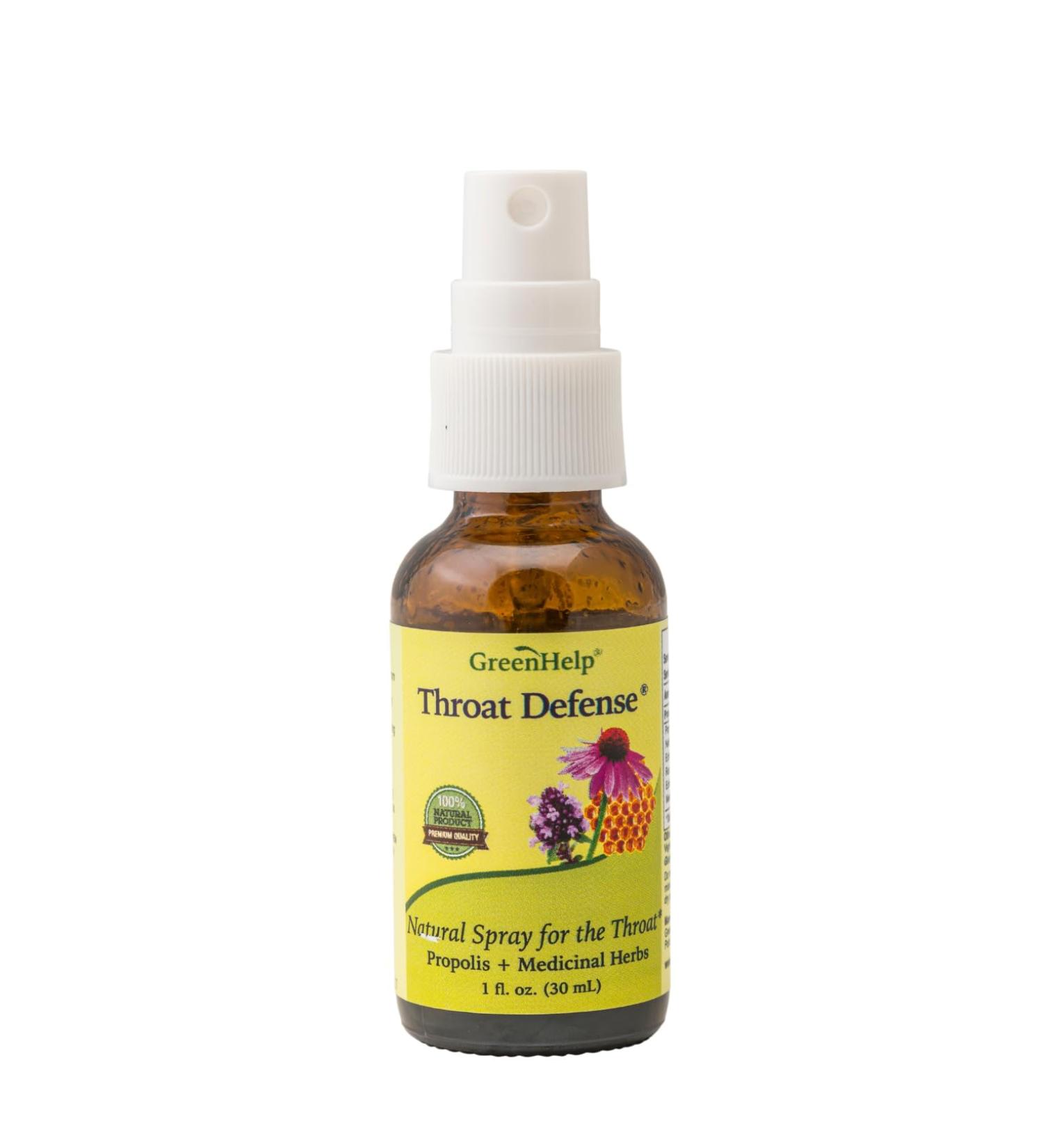 Green Help Throat Defense 1 Fluid Ounce - Herbal Spray for Oral Freshness & Throat Wellness - Non GMO Vegan 100% Natural - Made in USA