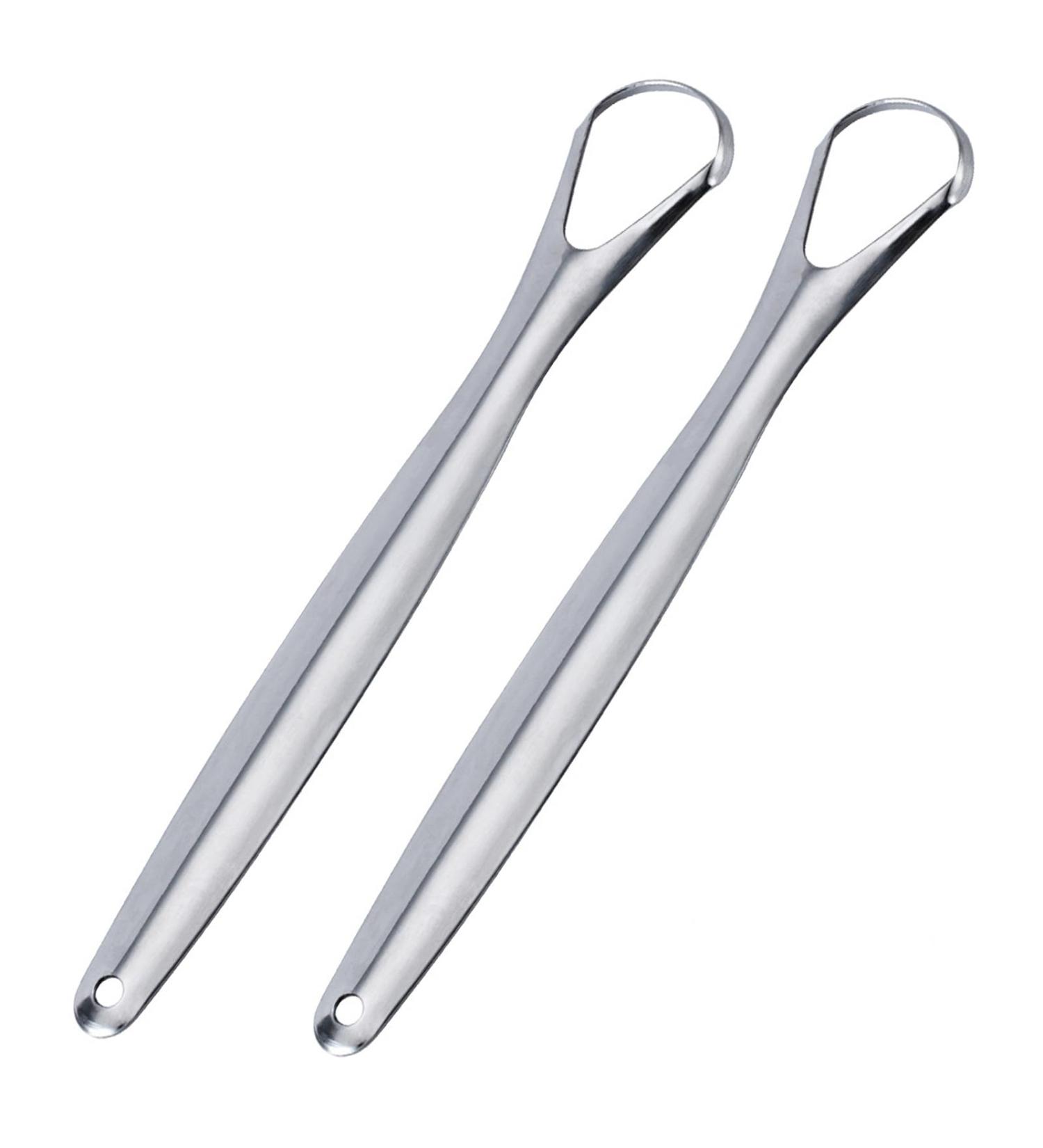 Momeski 2 tongue cleaner stainless steel - tongue scraper mouth cleaning - medical tongue scraper against bad breath - tongue brush with handle - Tongue scraper set for adults