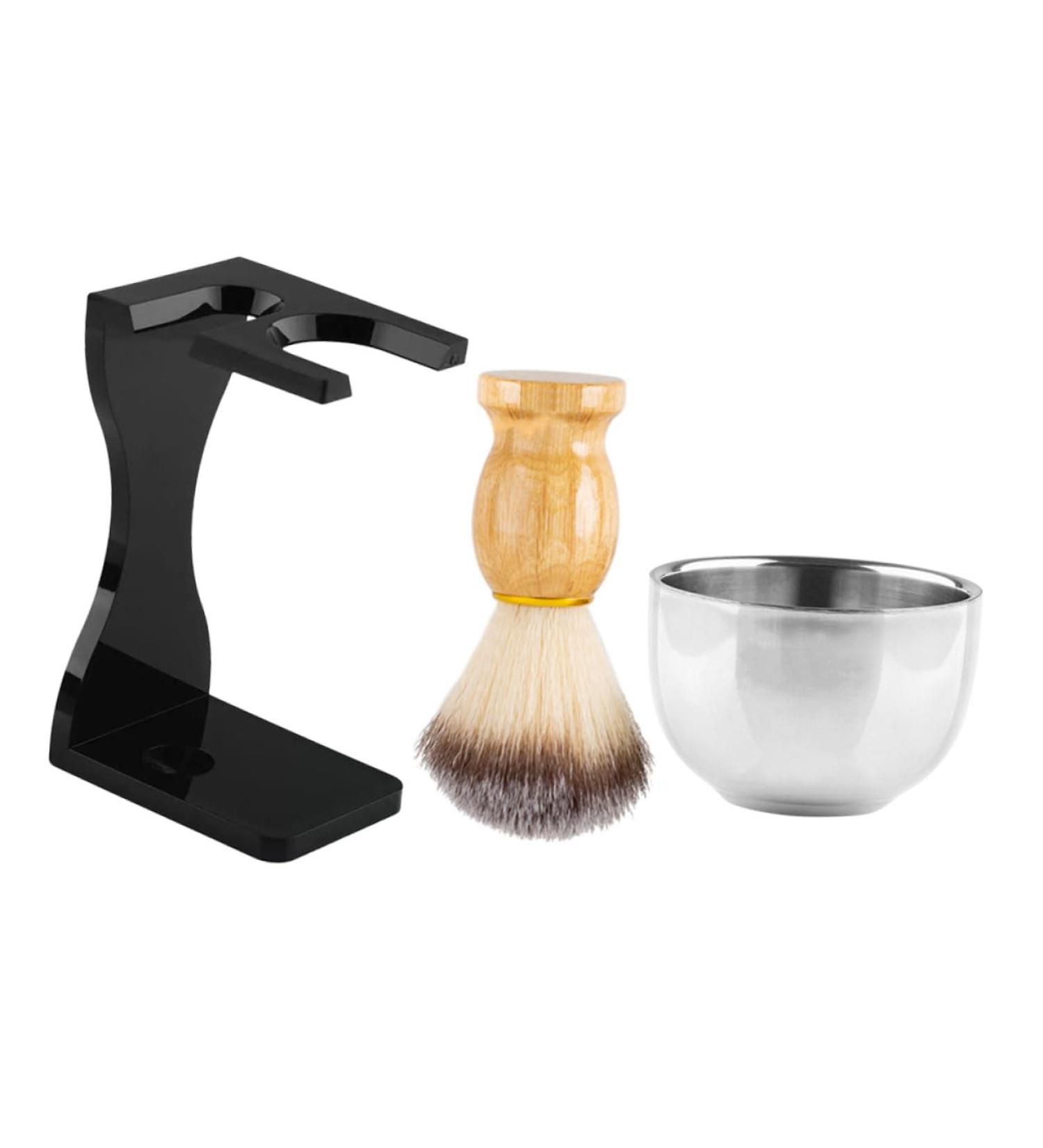 4-Piece Men's Grooming Kit - Portable Shaving Set with Cream Brush & Wood Shaving Cup - Buy Online on GoSupps.com