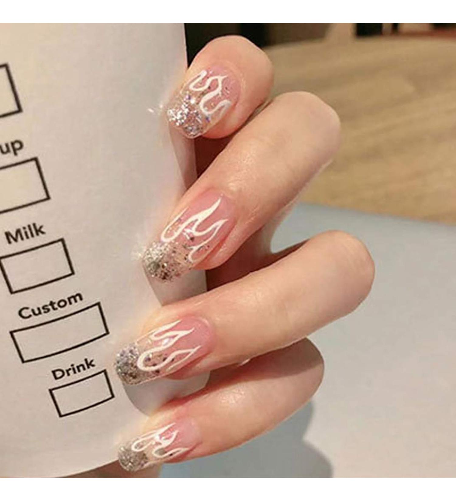 Brishow Short Artificial Flame Press On Nails - 24pcs Sparkle Set for Women & Girls | International Shipping Available - Buy Online on GoSupps.com