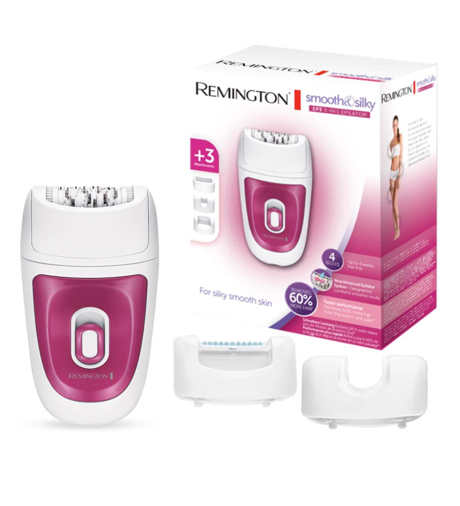 Remington Smooth & Silk EP3 3-in-1 Epilator EP7300 - 40 Titanium-Coated Tweezers & 3 Attachments | White/Pink - Shop Internationally! - Buy Online on GoSupps.com