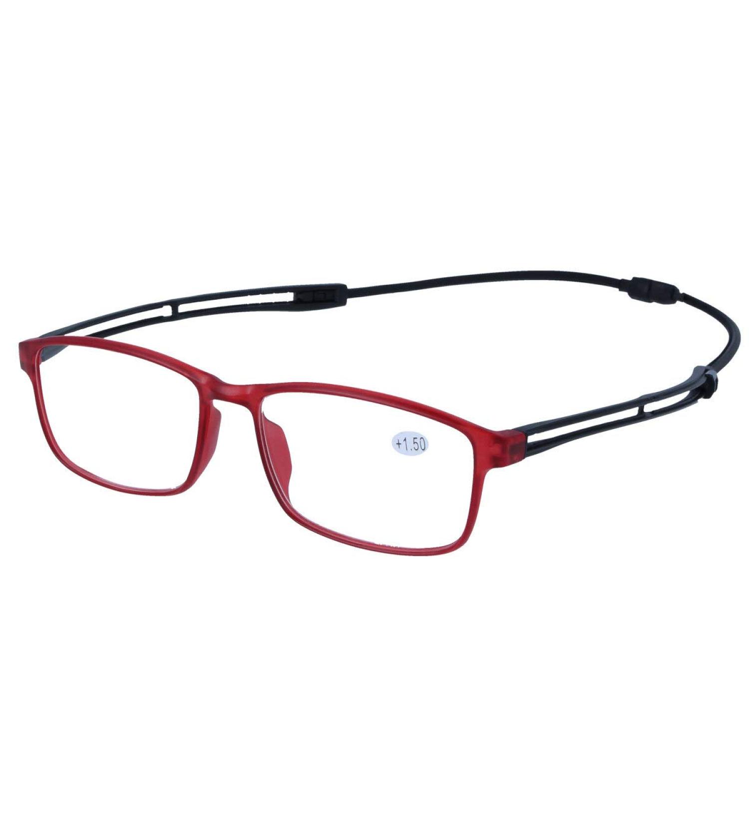 practical magnetic reading glasses / aid ROGER with extendable and connectable temple ends in red +1.50 dpt +1.50 dpt Red