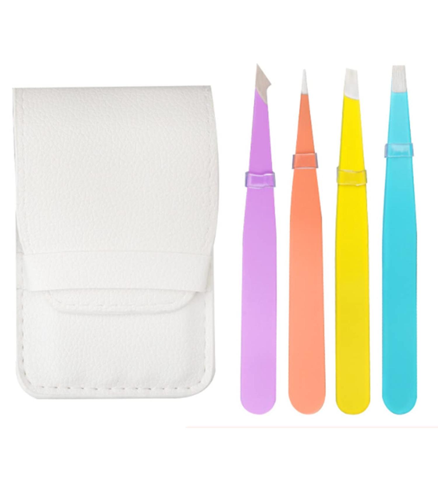 Voarge Professional Stainless Steel Tweezers Set (4 Piece) Eyebrow Tweezer Slant tip Pointed & Straight Best Precision Tweezers for eyebow ingrown Hair False Nose Hair Exfoliate (Weiß) - Buy Online on GoSupps.com