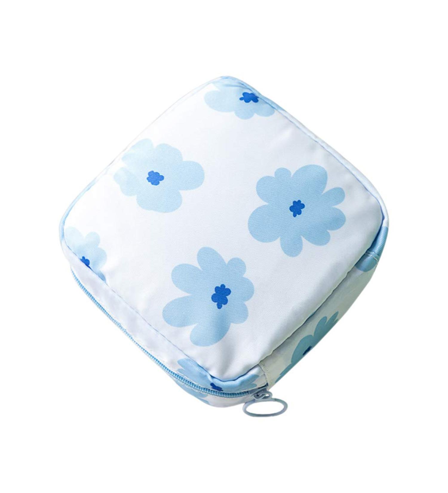 Fiyson 2 Periods Bag - Women's Sanitary Napkin & Tampon Storage Bag with Zipper - 12.5cm x 12cm x 4.5cm - Blue Women's Organizer - Buy Online on GoSupps.com